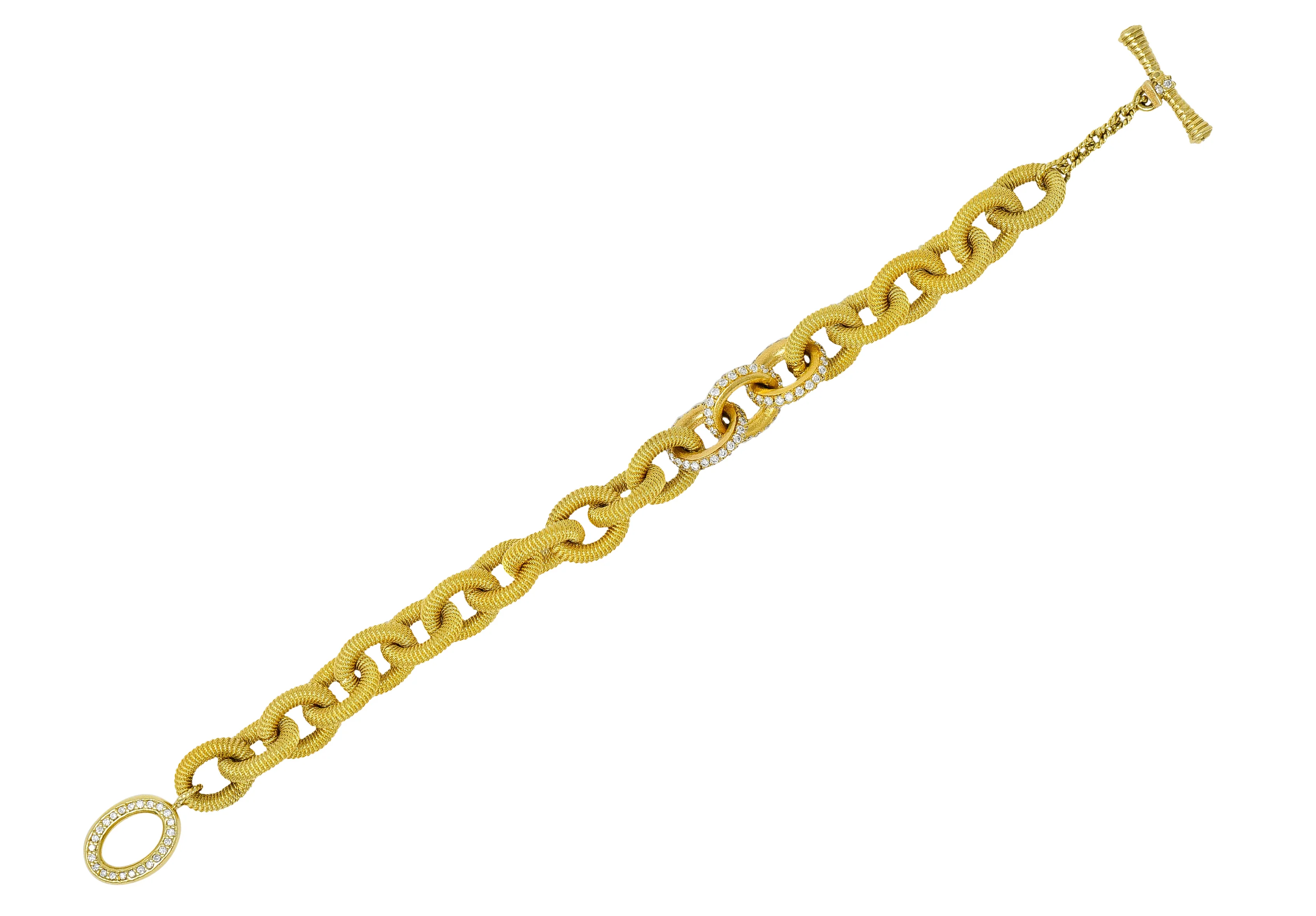 Modern 1.75 CTW Pave Diamond 18 Karat Gold Curb Link Toggle Bracelet - Image 2