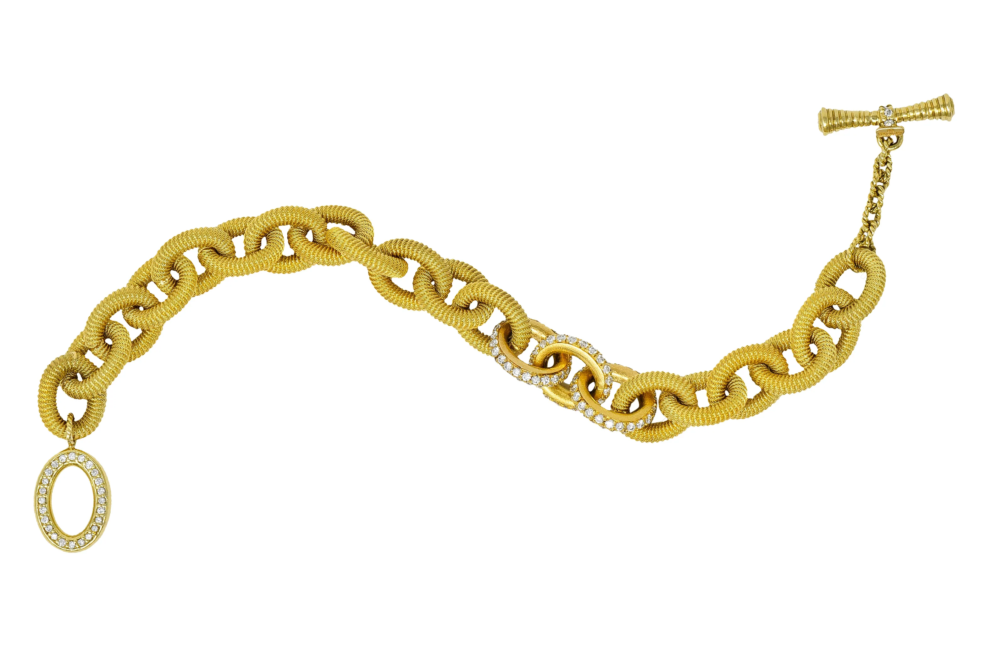 Modern 1.75 CTW Pave Diamond 18 Karat Gold Curb Link Toggle Bracelet - Image 3