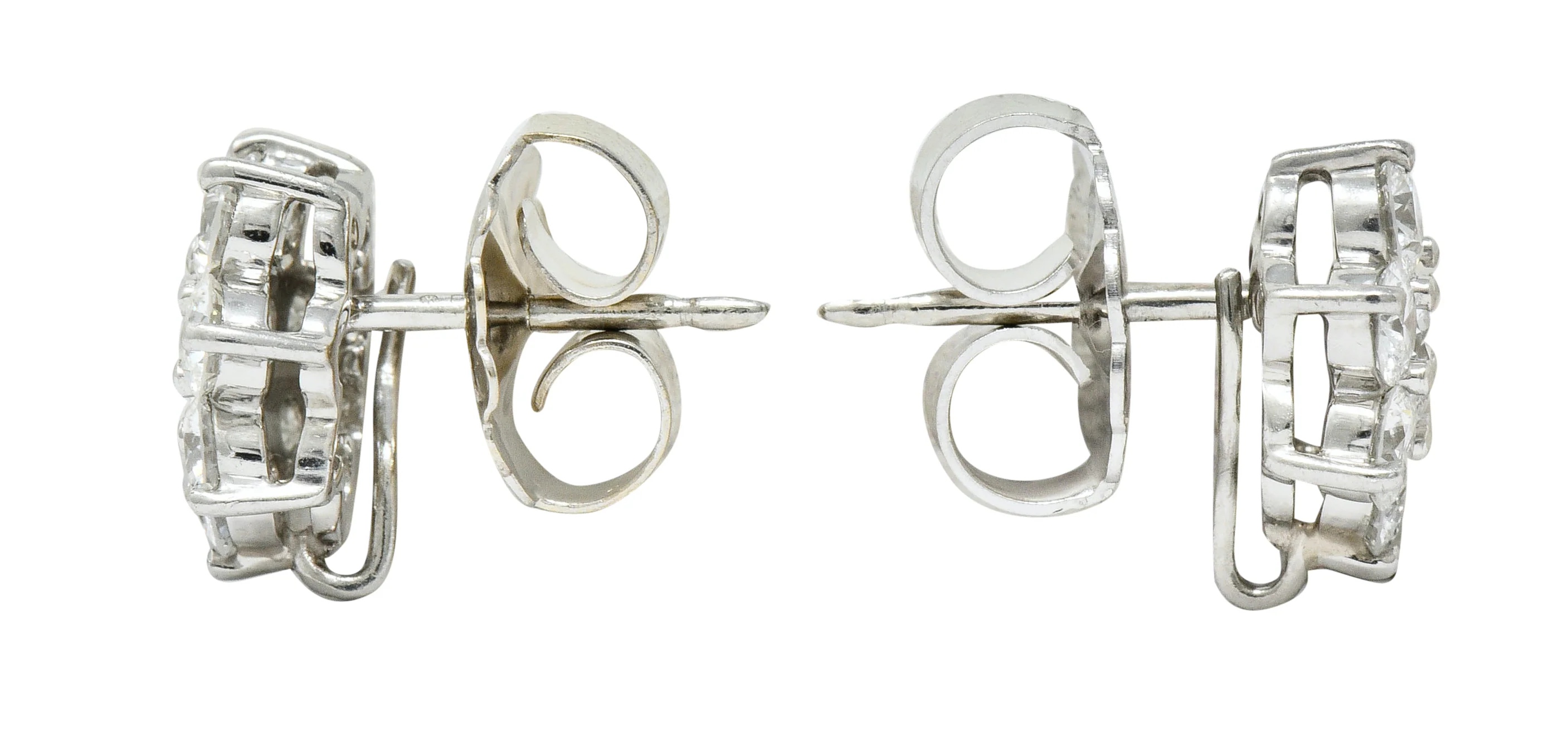 Modern 1.90 CTW Diamond Platinum Floral Cluster Stud Earrings - Image 3