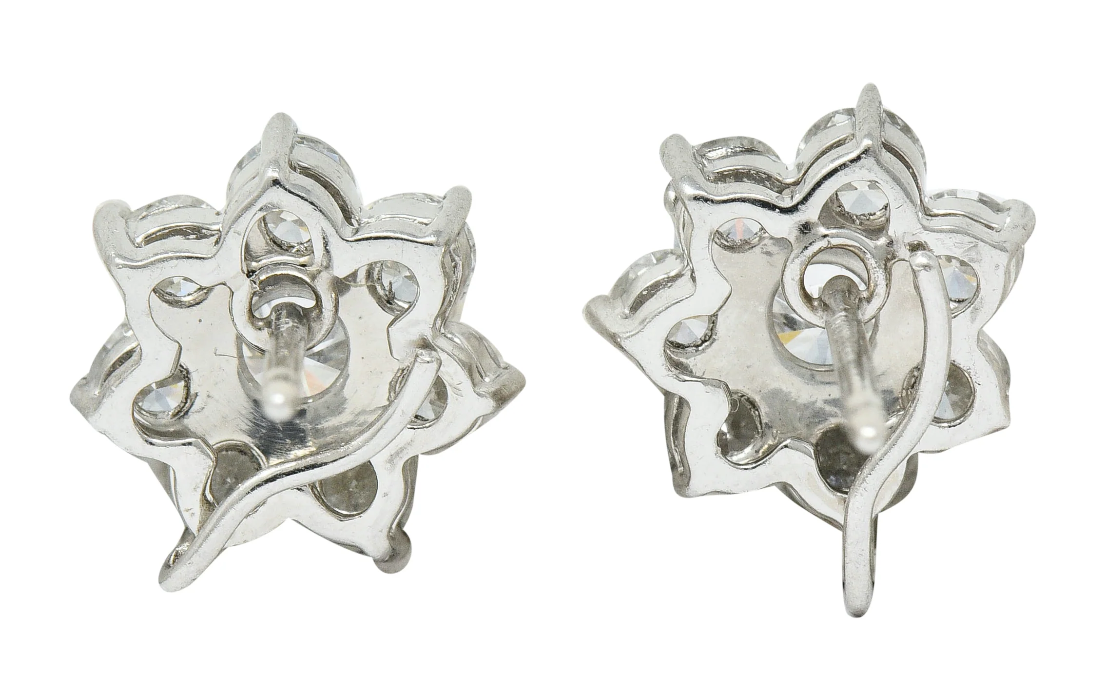 Modern 1.90 CTW Diamond Platinum Floral Cluster Stud Earrings - Image 4