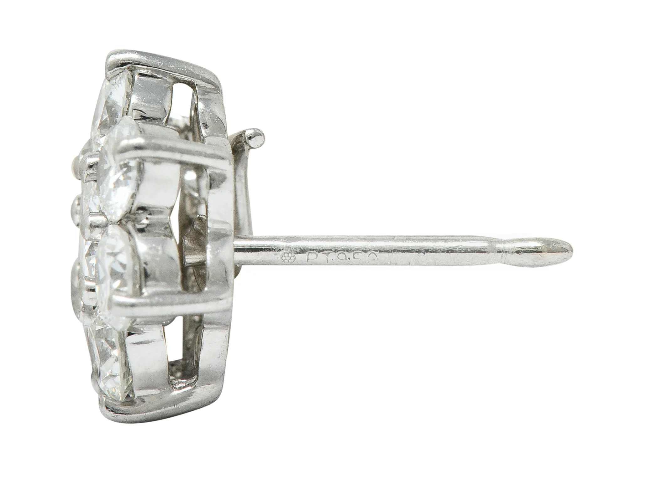 Modern 1.90 CTW Diamond Platinum Floral Cluster Stud Earrings - Image 5