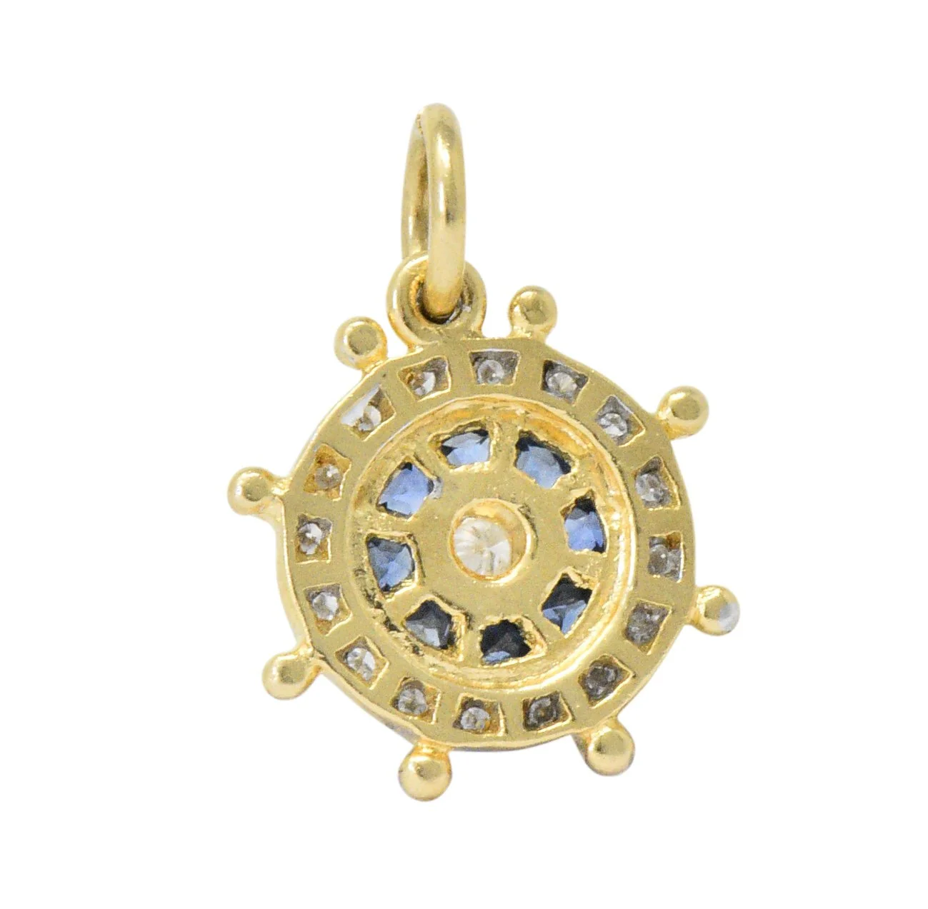 Modern 1980's 0.30 CTW Diamond Sapphire 18 Karat Gold Ship's Wheel Charm - Image 4