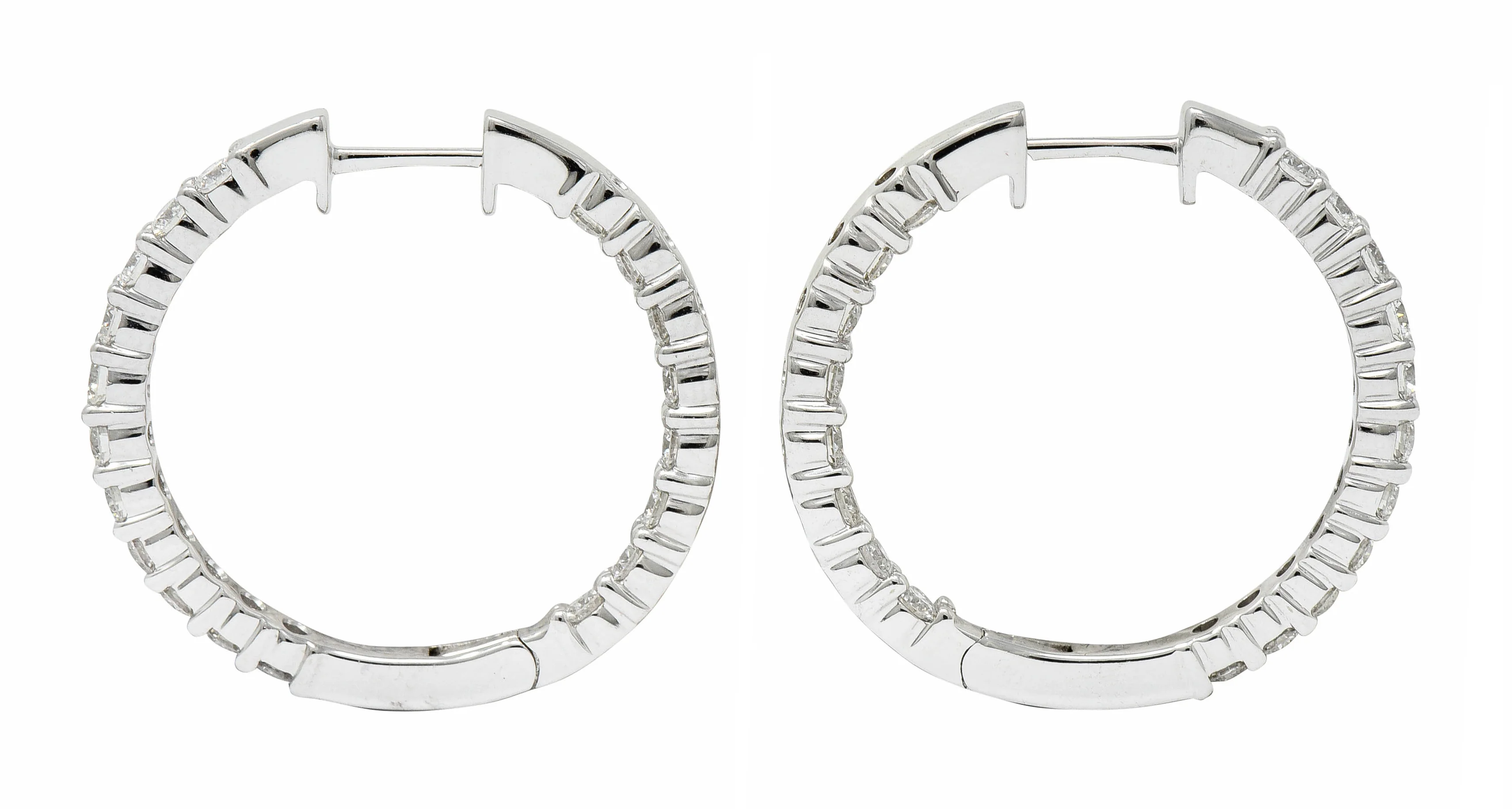 Modern 2.25 CTW Diamond 14 Karat White Inside Out Gold Hoop Earrings - Image 3