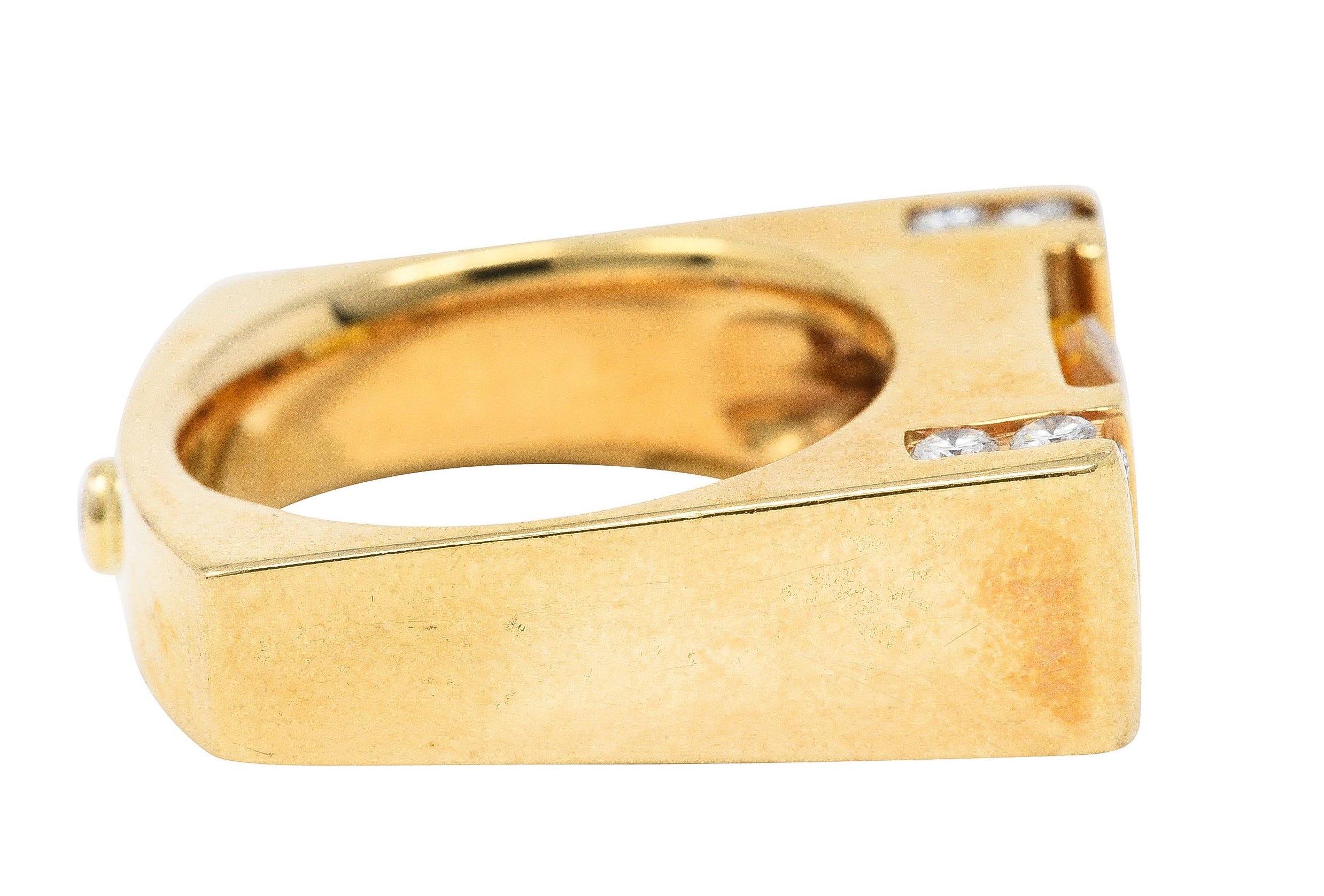 Modern 3.45 CTW Yellow Sapphire Diamond 14 Karat Gold Cushion Band Ring - Image 3