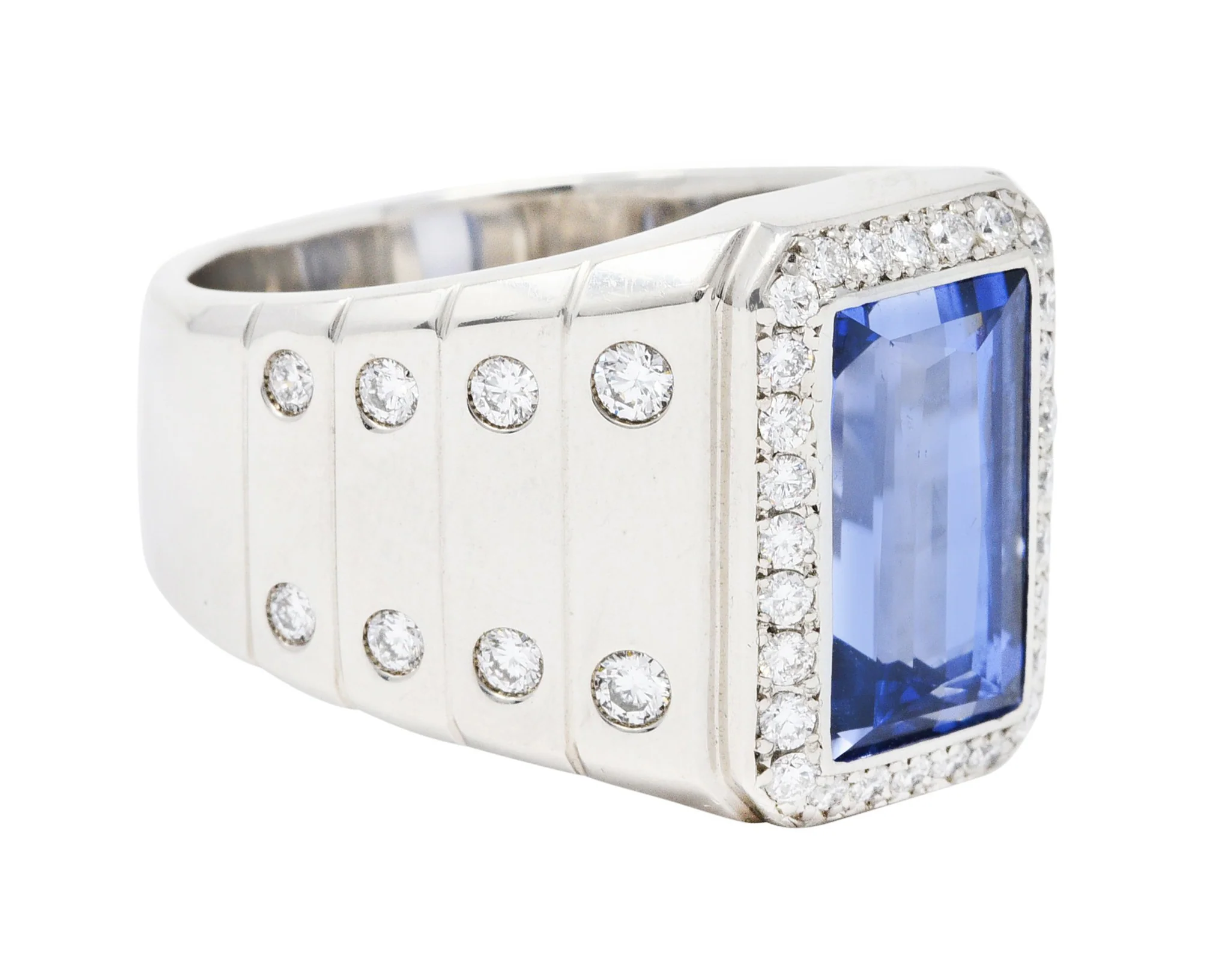 Modern 7.32 CTW Sapphire Diamond Platinum Men's Ring - Image 2