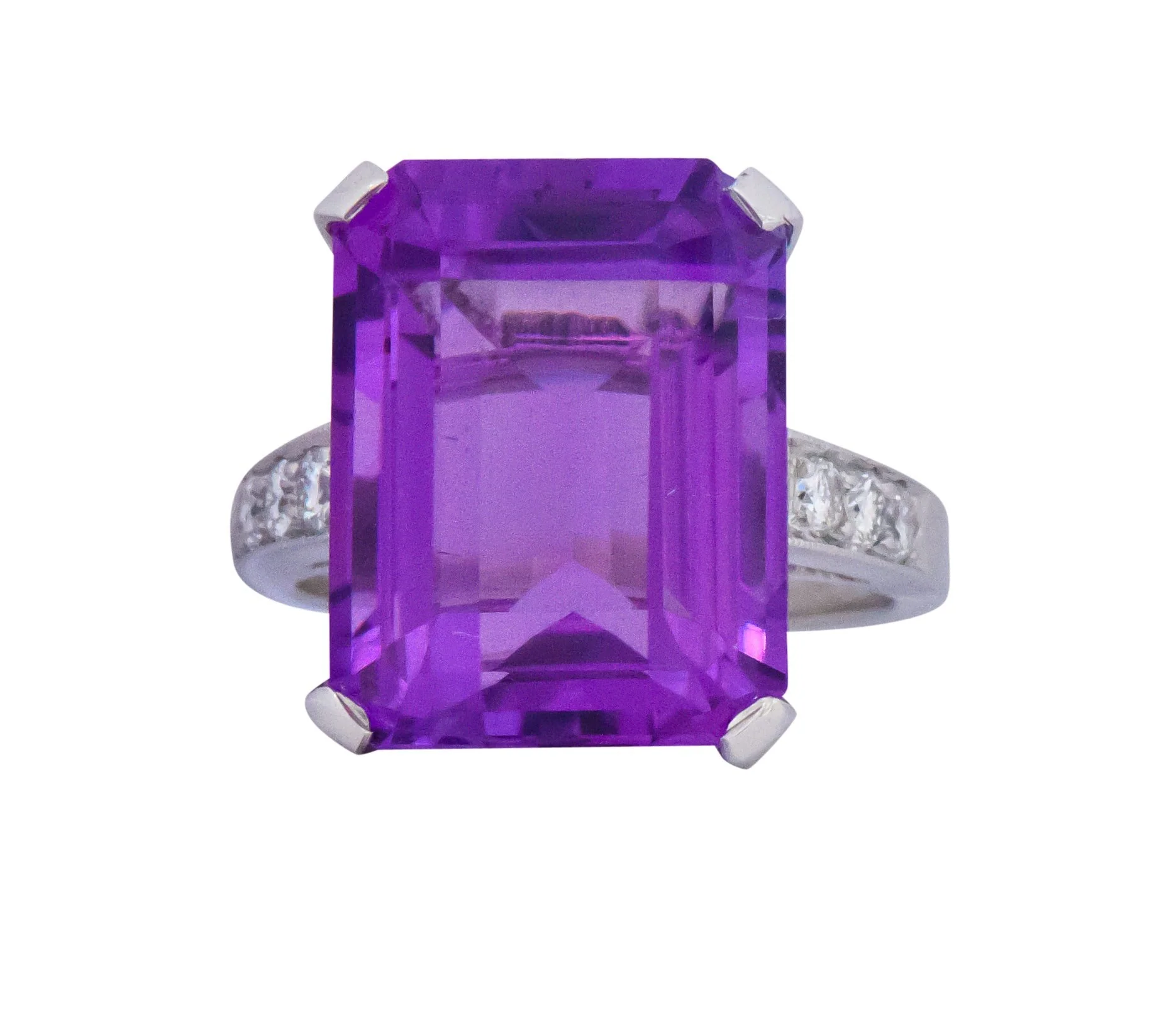 Modern Amethyst Diamond Platinum Gemstone Statement Ring - Image 3