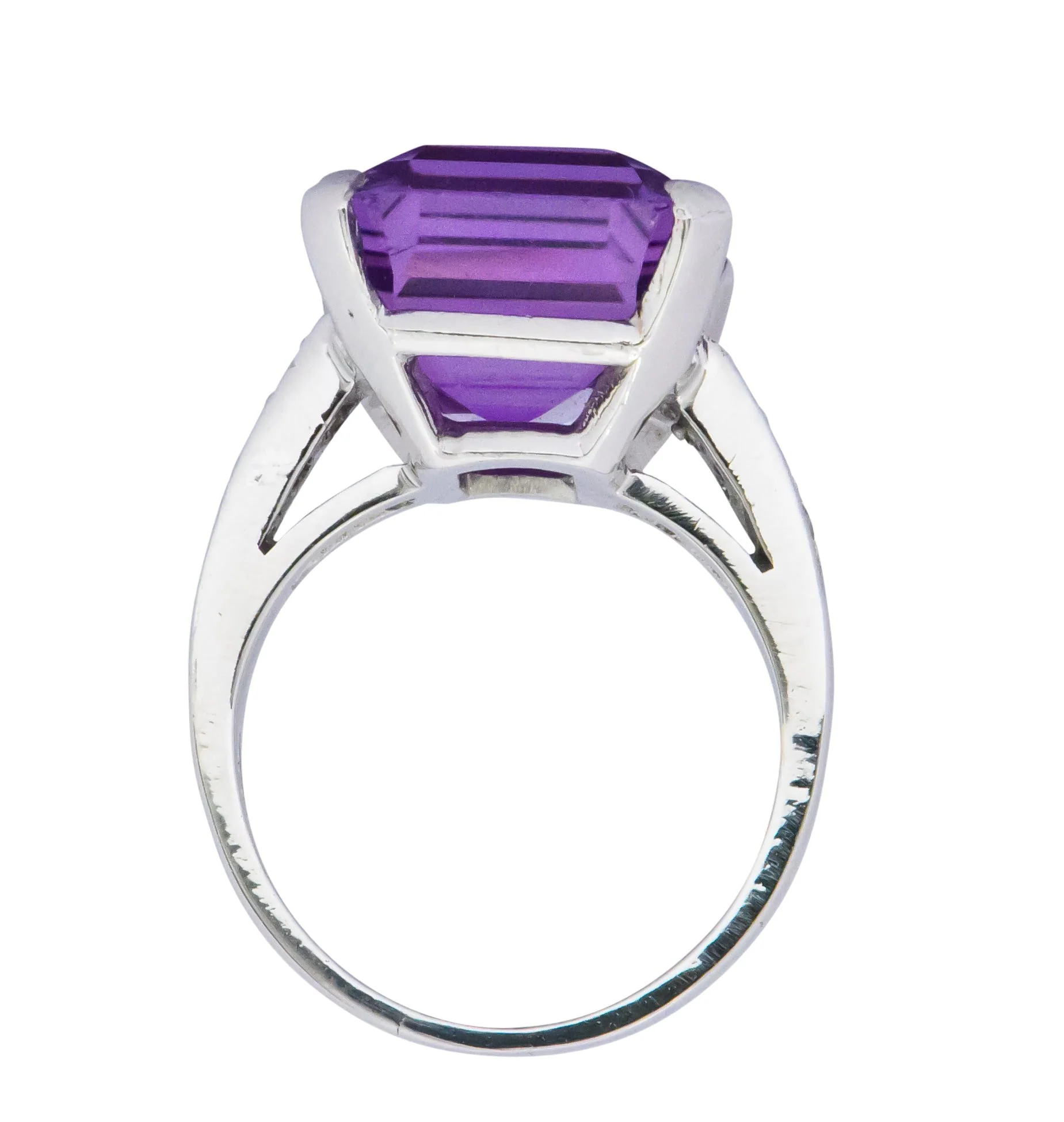 Modern Amethyst Diamond Platinum Gemstone Statement Ring - Image 5