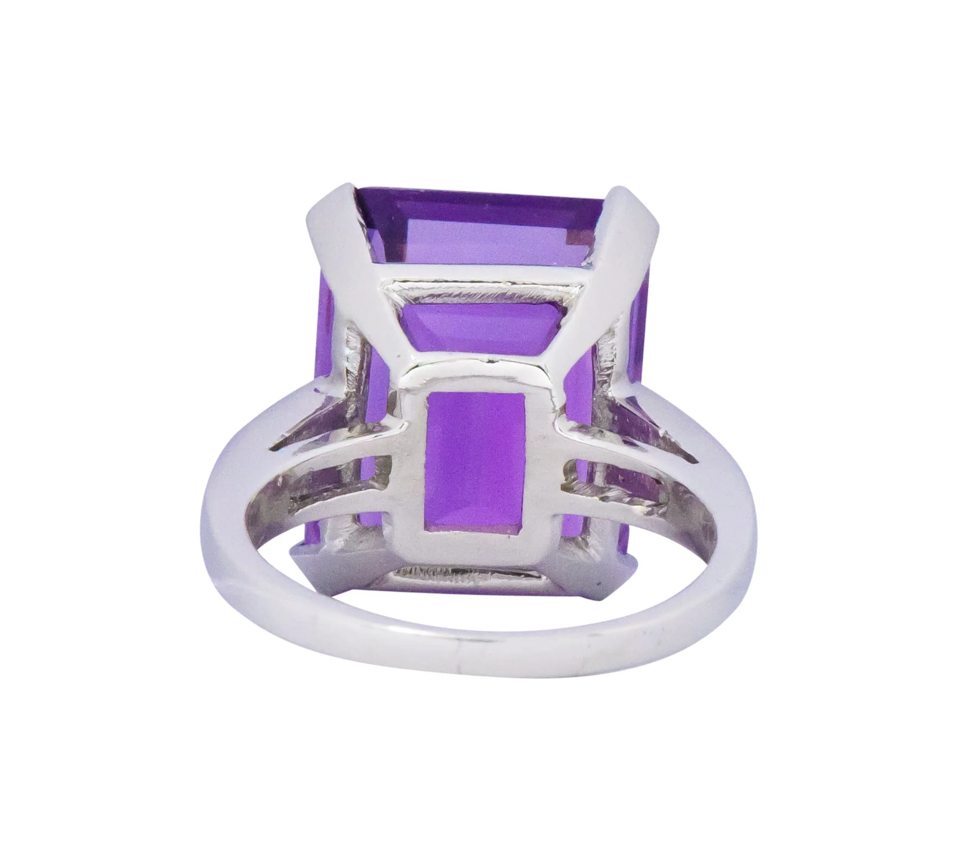 Modern Amethyst Diamond Platinum Gemstone Statement Ring - Image 6