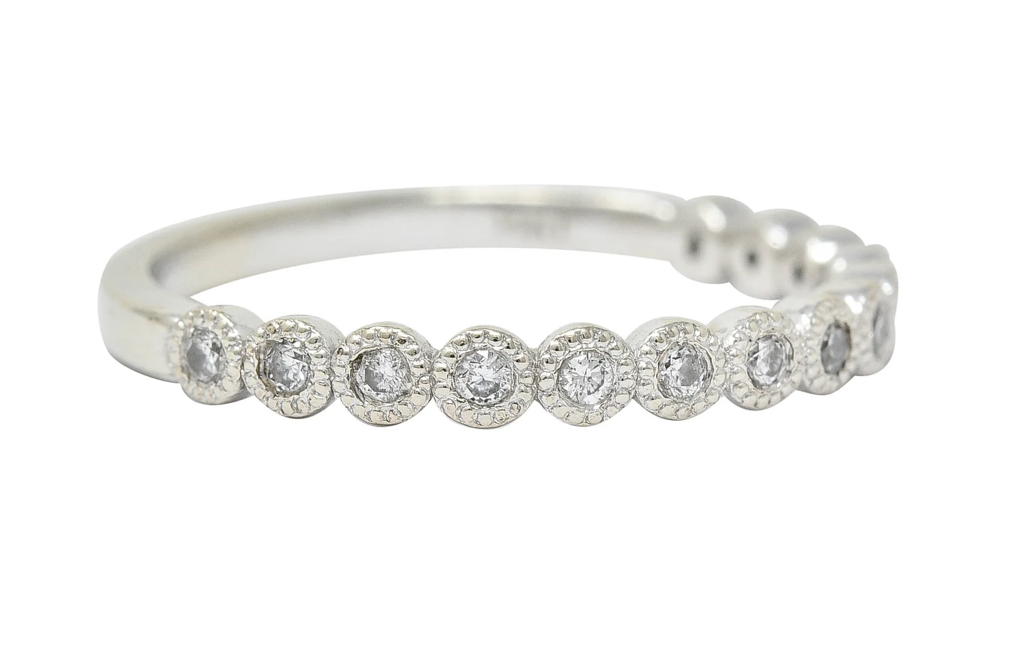 Modern Diamond 14 Karat White Gold Stacking Band Ring - Image 2