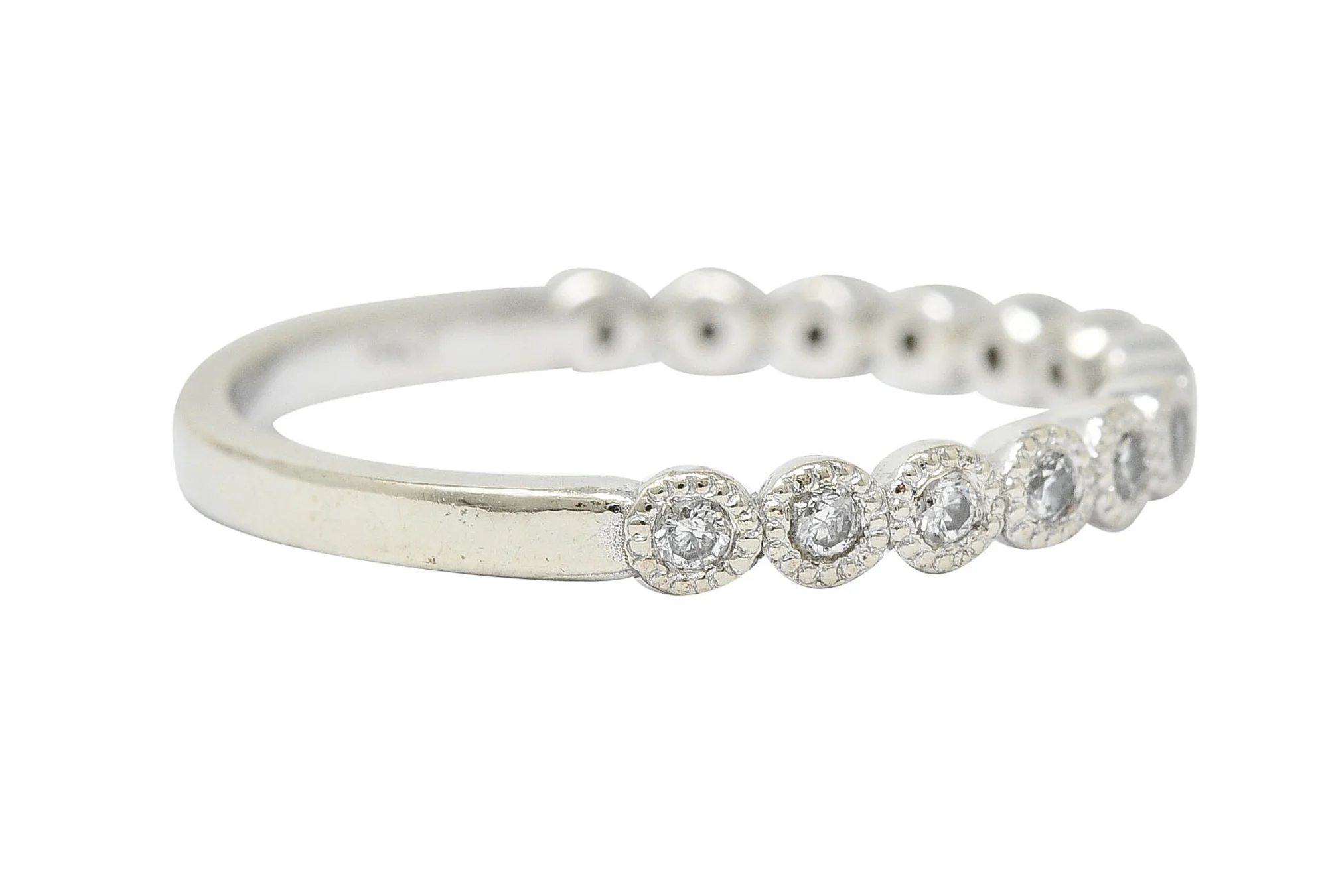 Modern Diamond 14 Karat White Gold Stacking Band Ring - Image 3