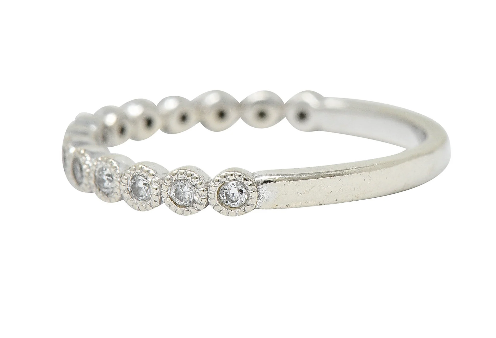 Modern Diamond 14 Karat White Gold Stacking Band Ring - Image 5