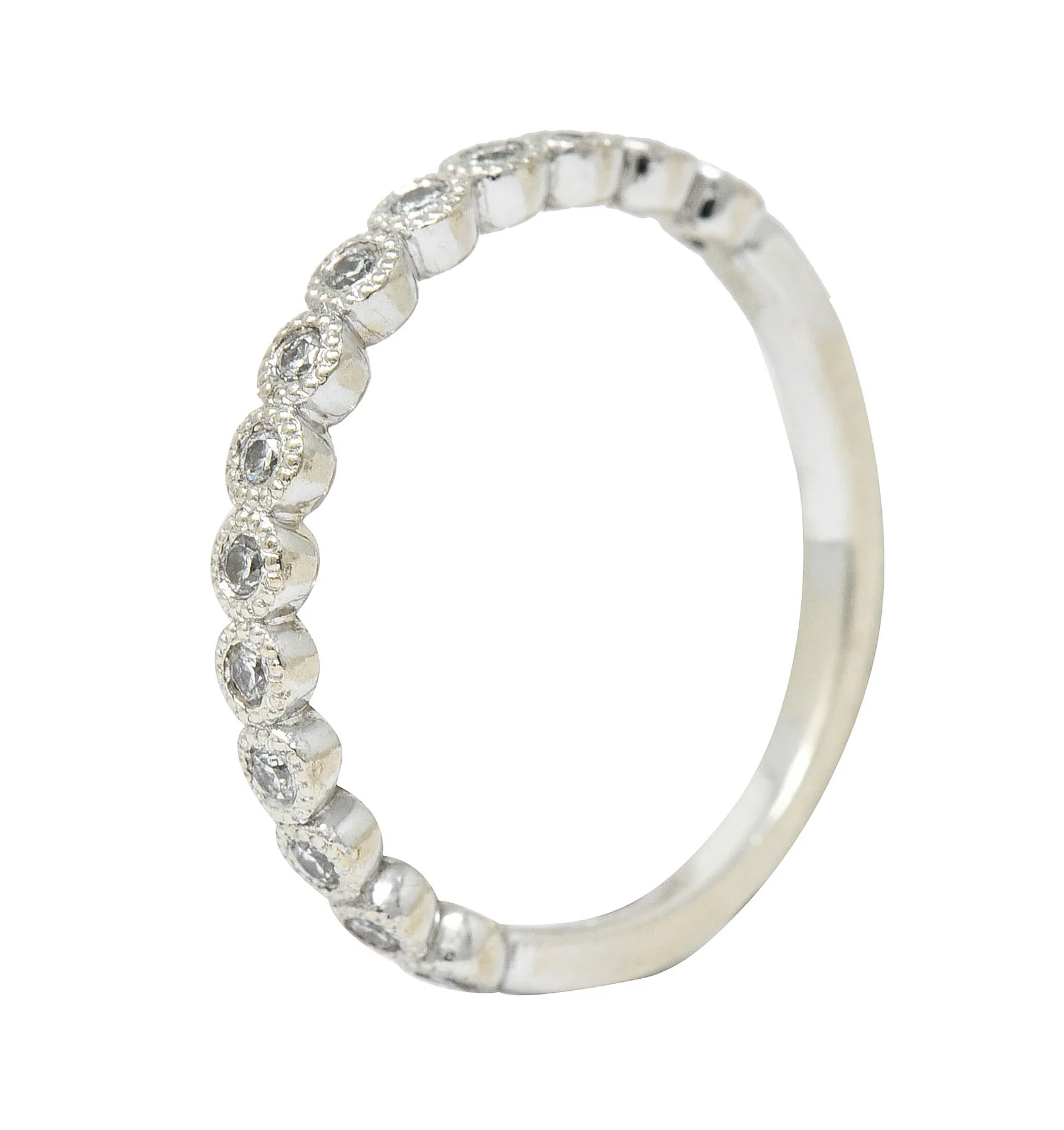 Modern Diamond 14 Karat White Gold Stacking Band Ring - Image 9
