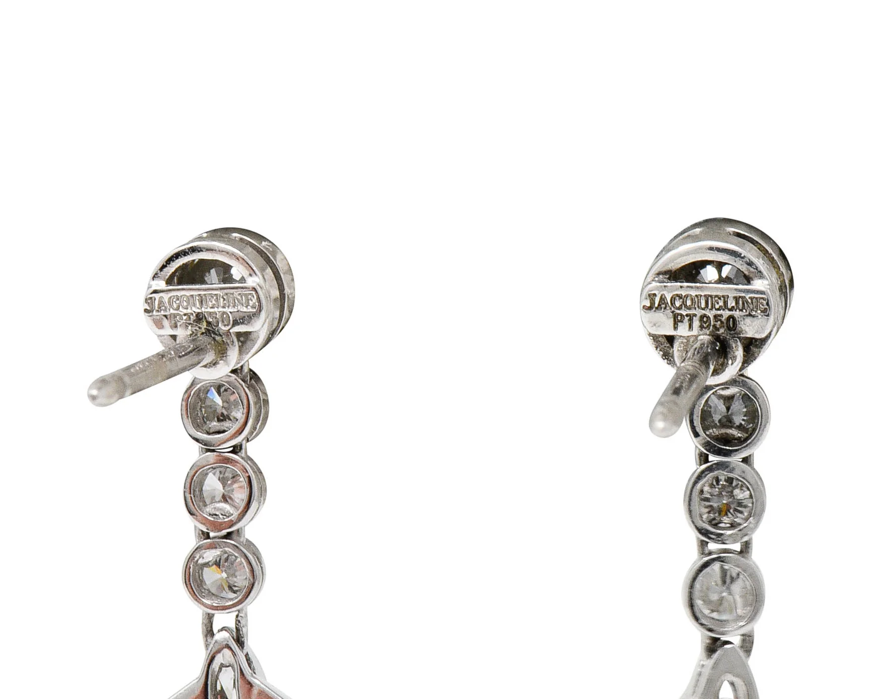 Modern Morganite Diamond Platinum Drop Earrings - Image 4