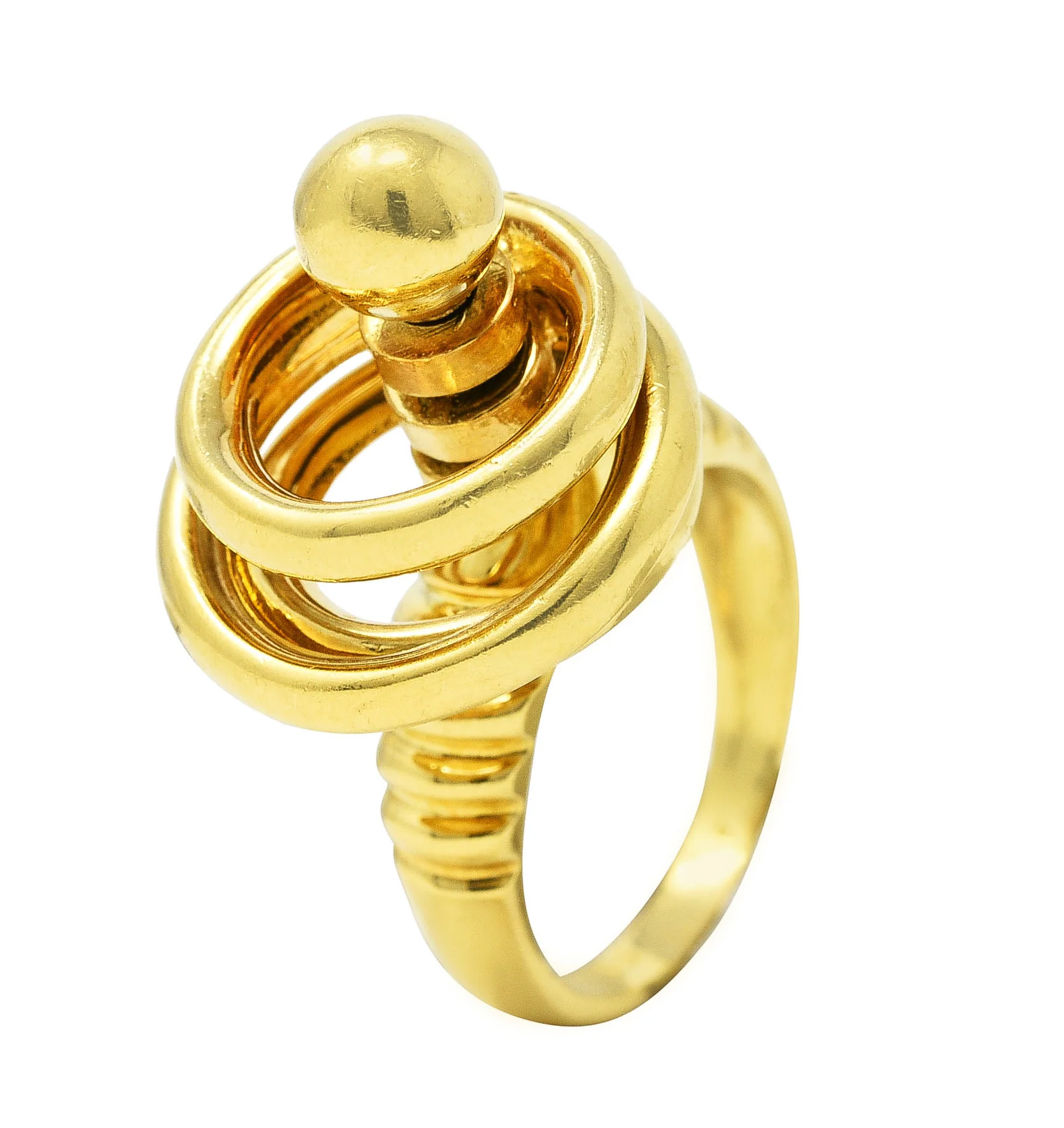 Modernist 1960's 18 Karat Yellow Gold Kinetic Spinning Vintage Fidget Statement Ring - Image 11