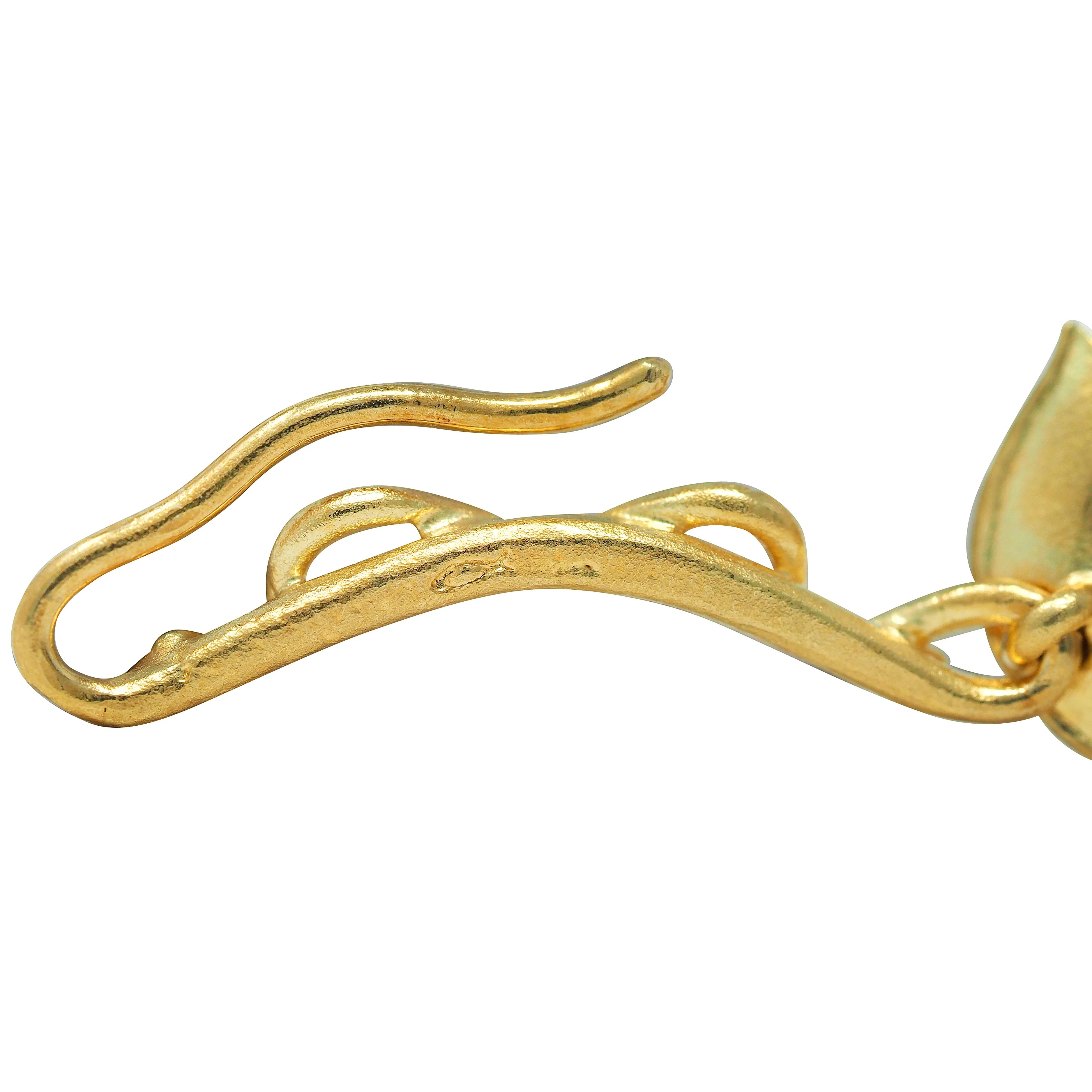Modernist Diamond 18 Karat Yellow Gold Vintage Lily Pad Chain Necklace - Image 9