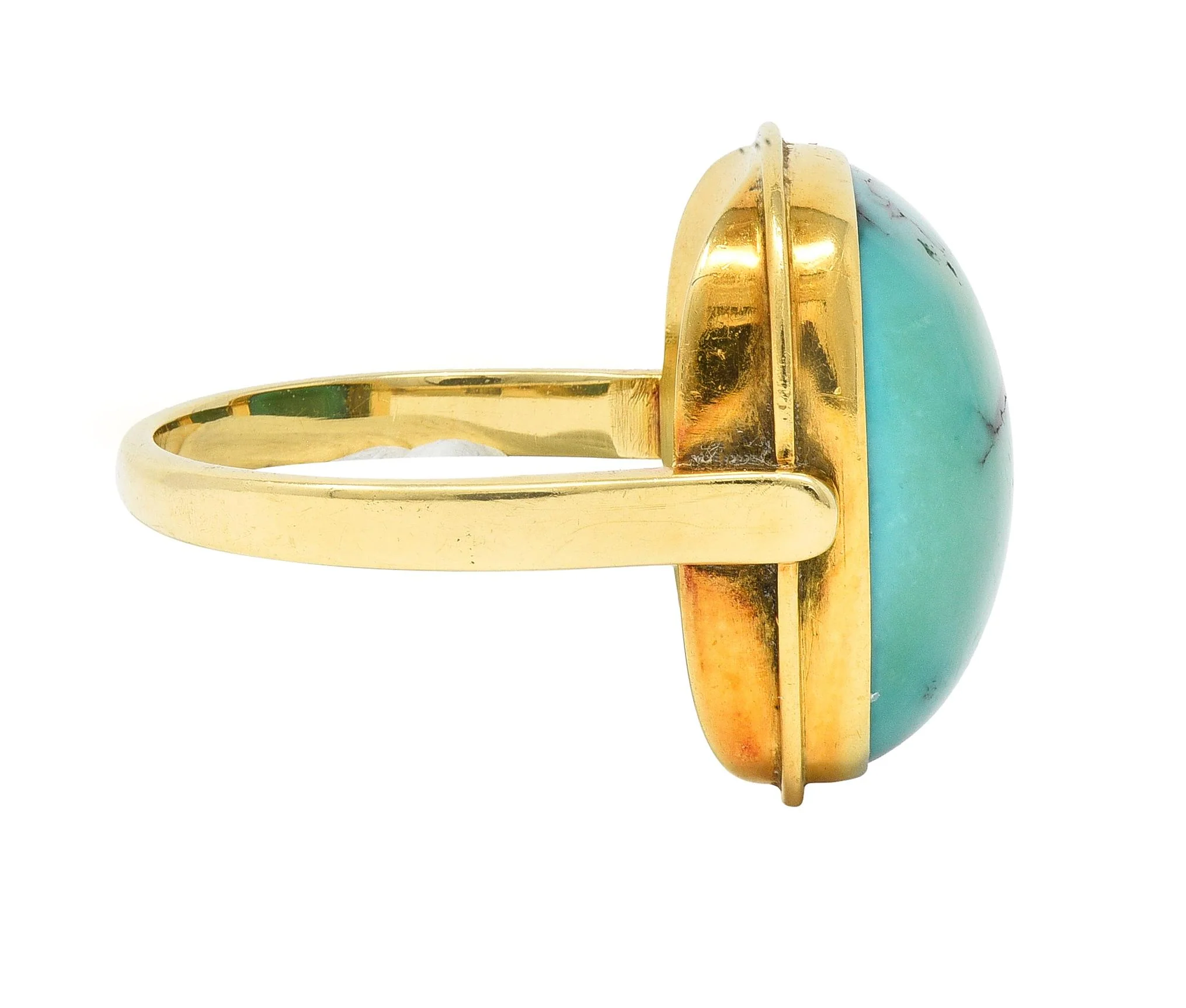 Modernist Turquoise Cabochon 14 Karat Yellow Gold Vintage Signet Ring - Image 3