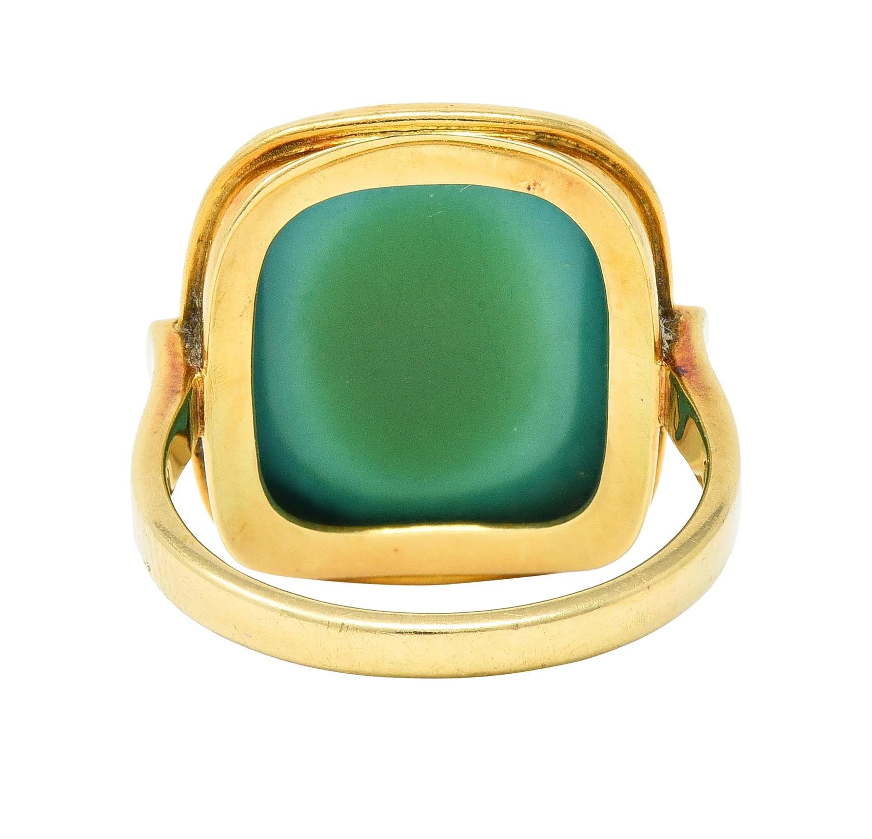 Modernist Turquoise Cabochon 14 Karat Yellow Gold Vintage Signet Ring - Image 4