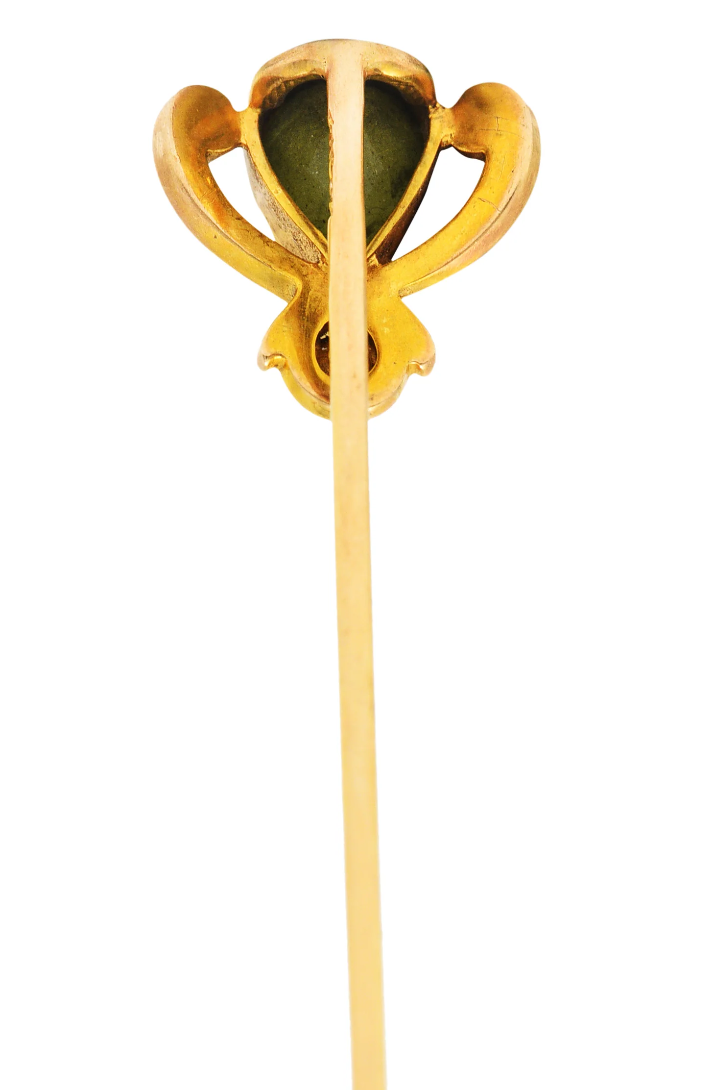 Moore & Son Art Nouveau Peridot Pearl 14 Karat Yellow Gold Stickpin - Image 4
