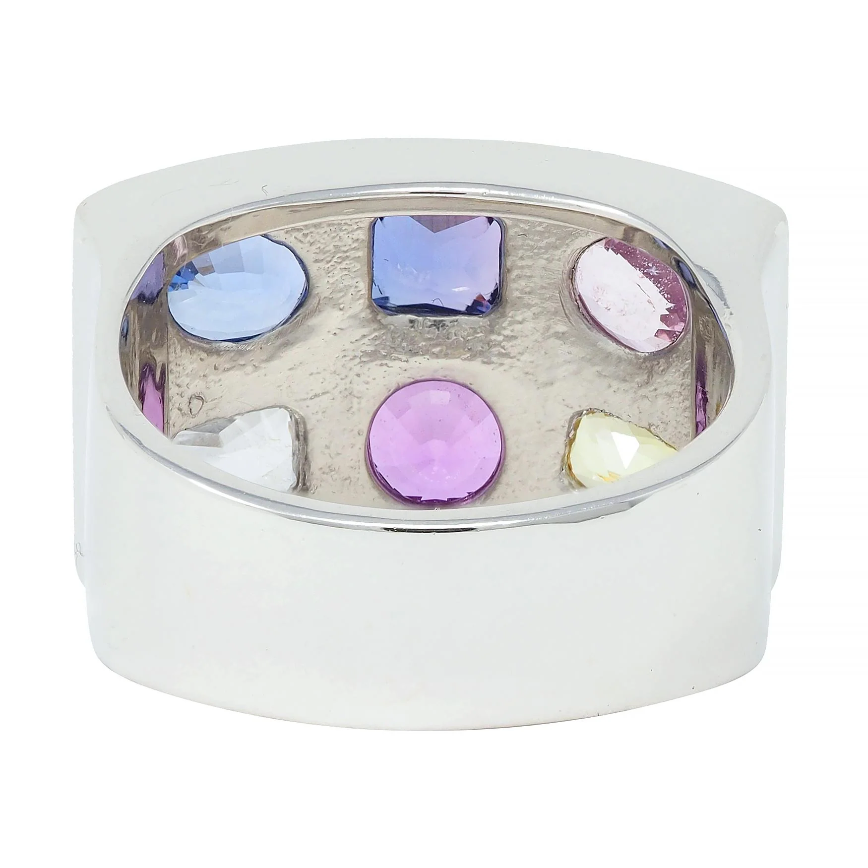 Multi-Colored Blue Pink Yellow Sapphire Platinum Flush Set Statement Ring - Image 4