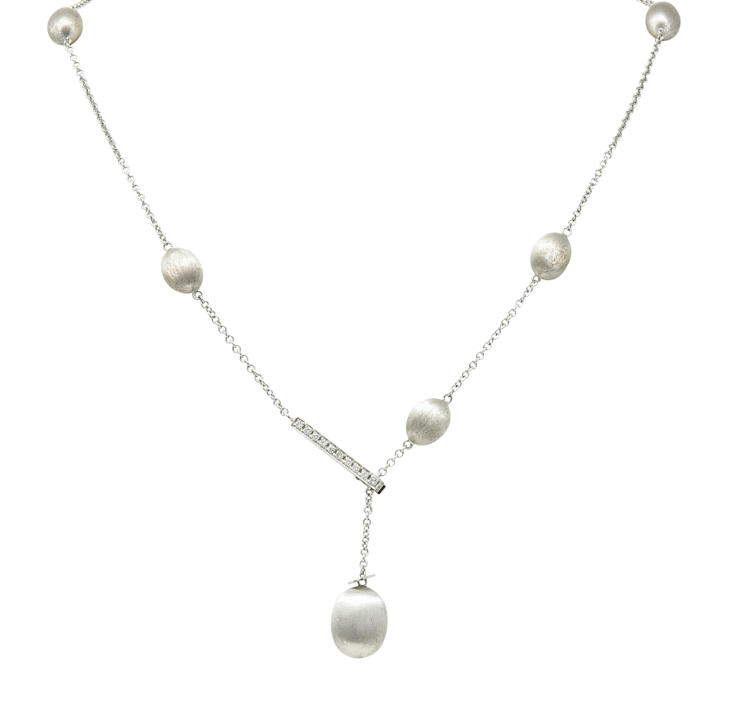 Nanis Diamond 18 Karat White Gold Italian Brushed Station Lariat Necklace - Image 7