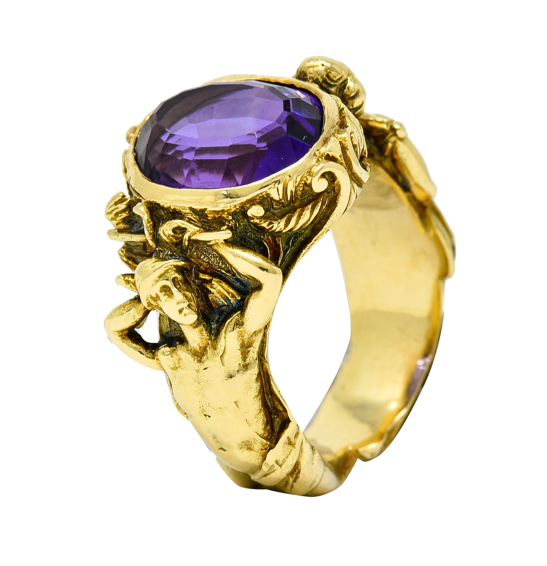 Neoclassical Amethyst 18 Karat Gold Hellenistic Hermes Demeter Signet Ring - Image 11