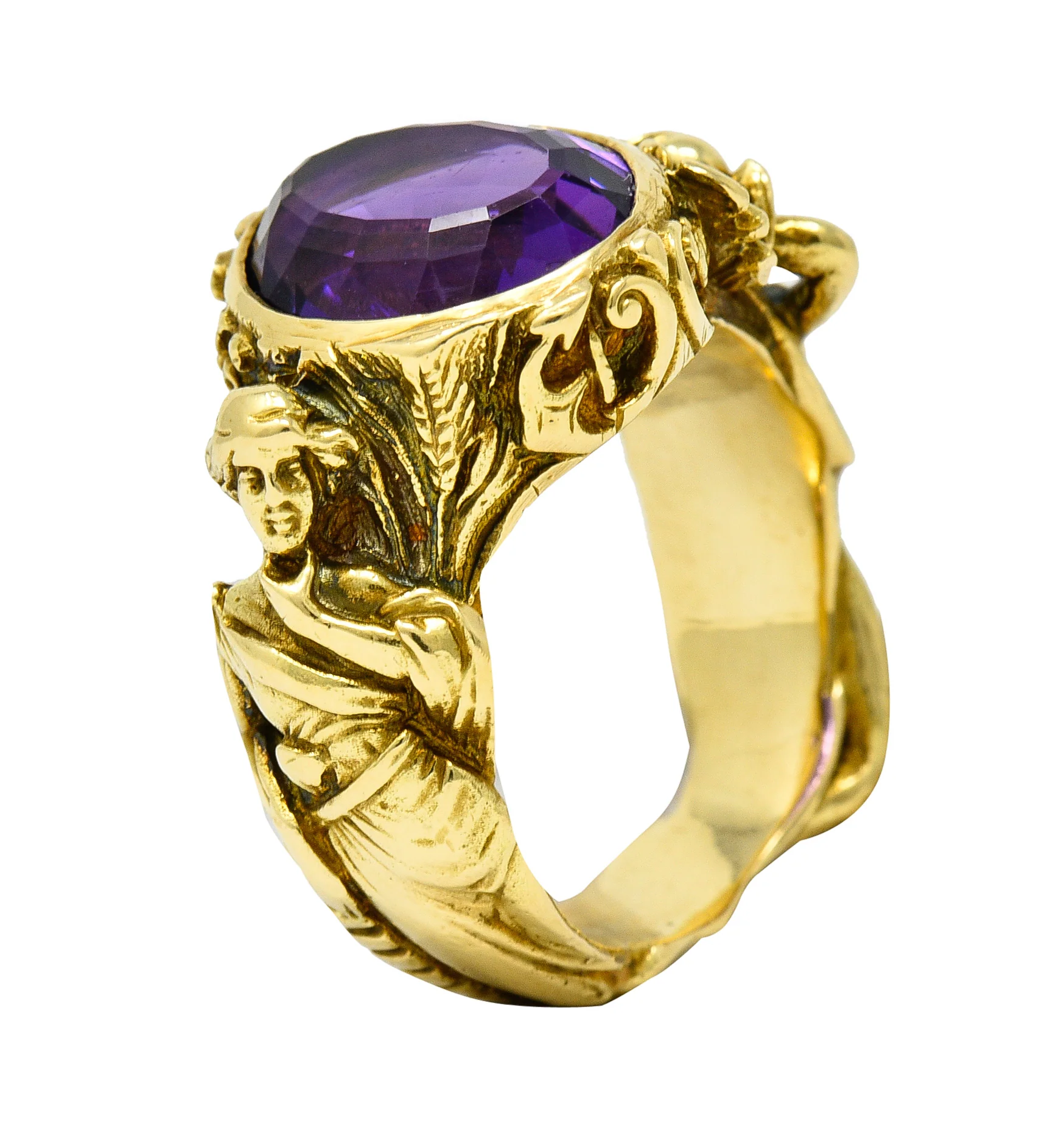Neoclassical Amethyst 18 Karat Gold Hellenistic Hermes Demeter Signet Ring - Image 12