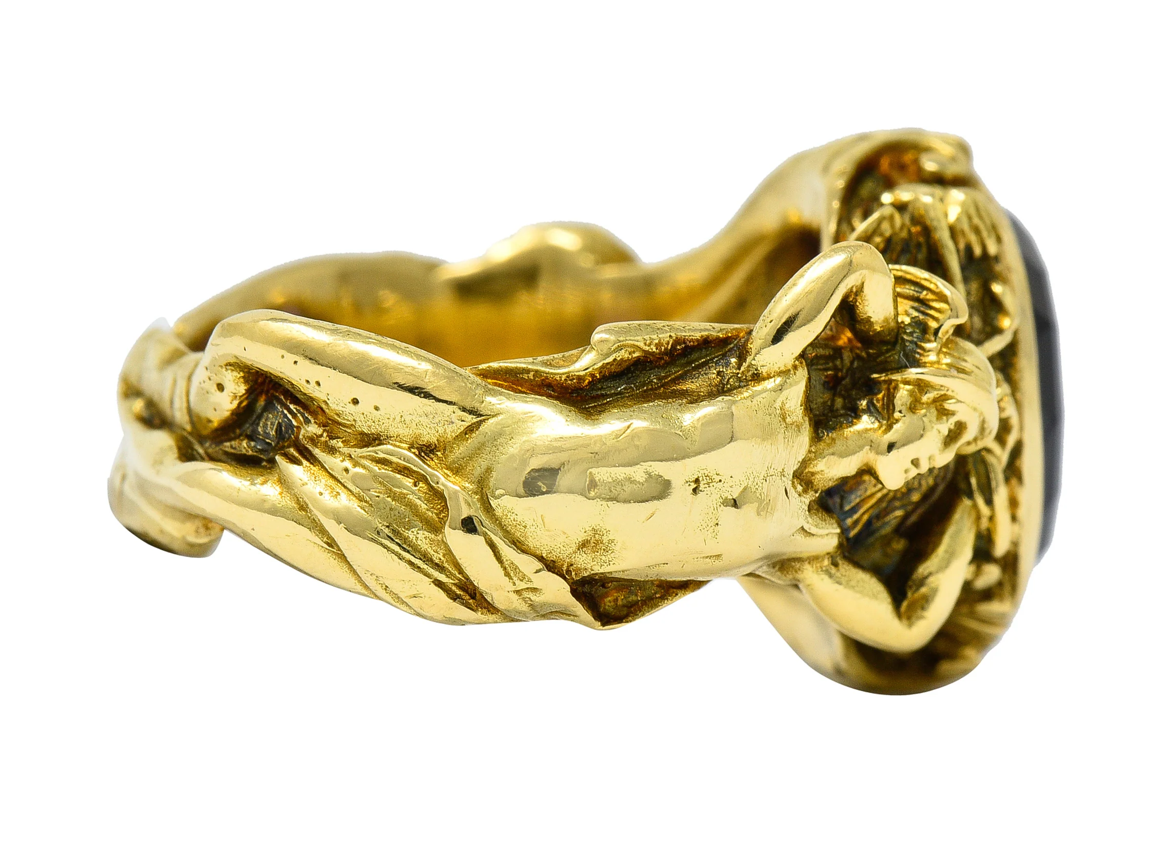 Neoclassical Amethyst 18 Karat Gold Hellenistic Hermes Demeter Signet Ring - Image 4