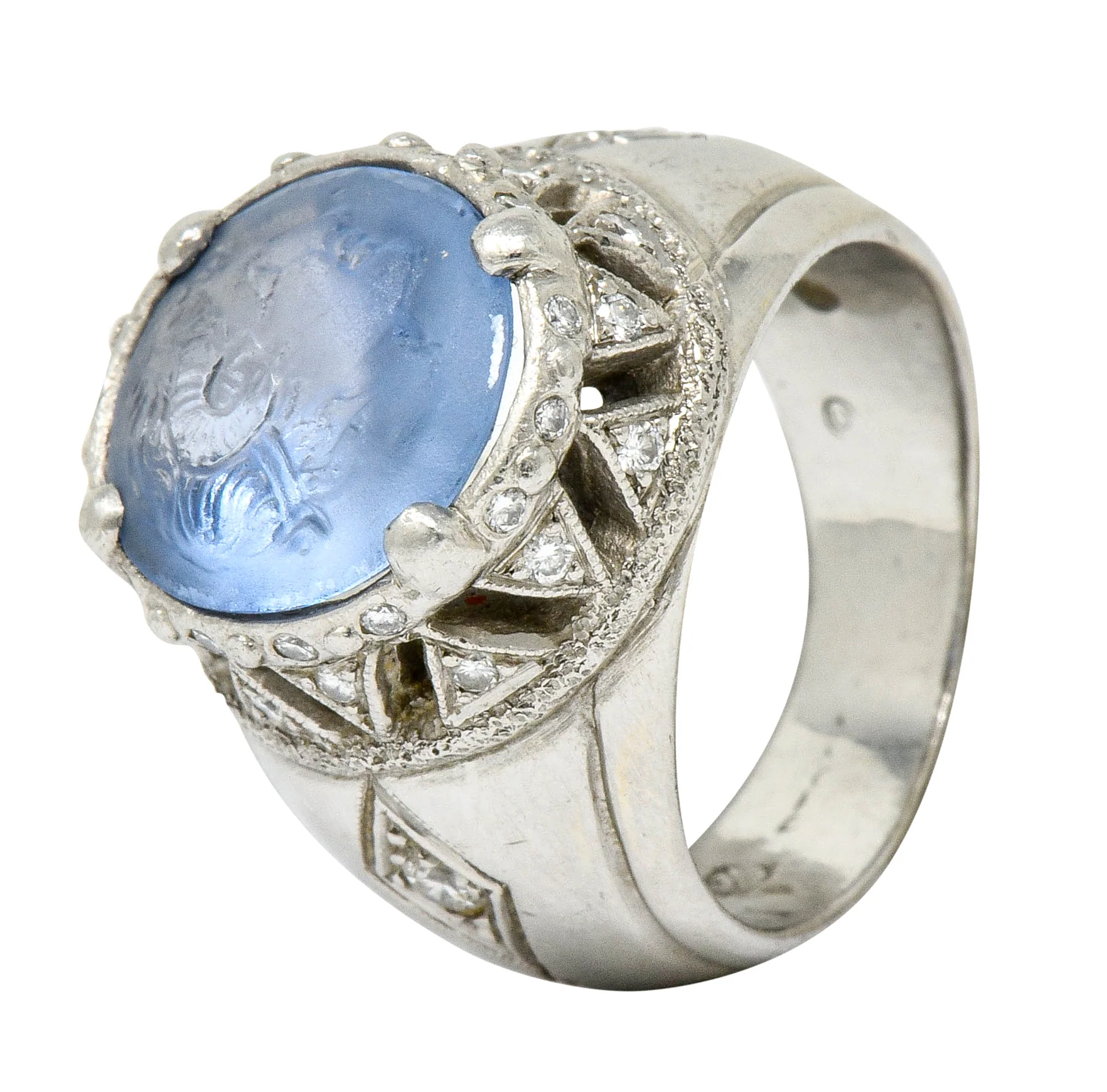 Neoclassical Sapphire Platinum Zeus Ammon Cameo Men's Antique Ring - Image 10