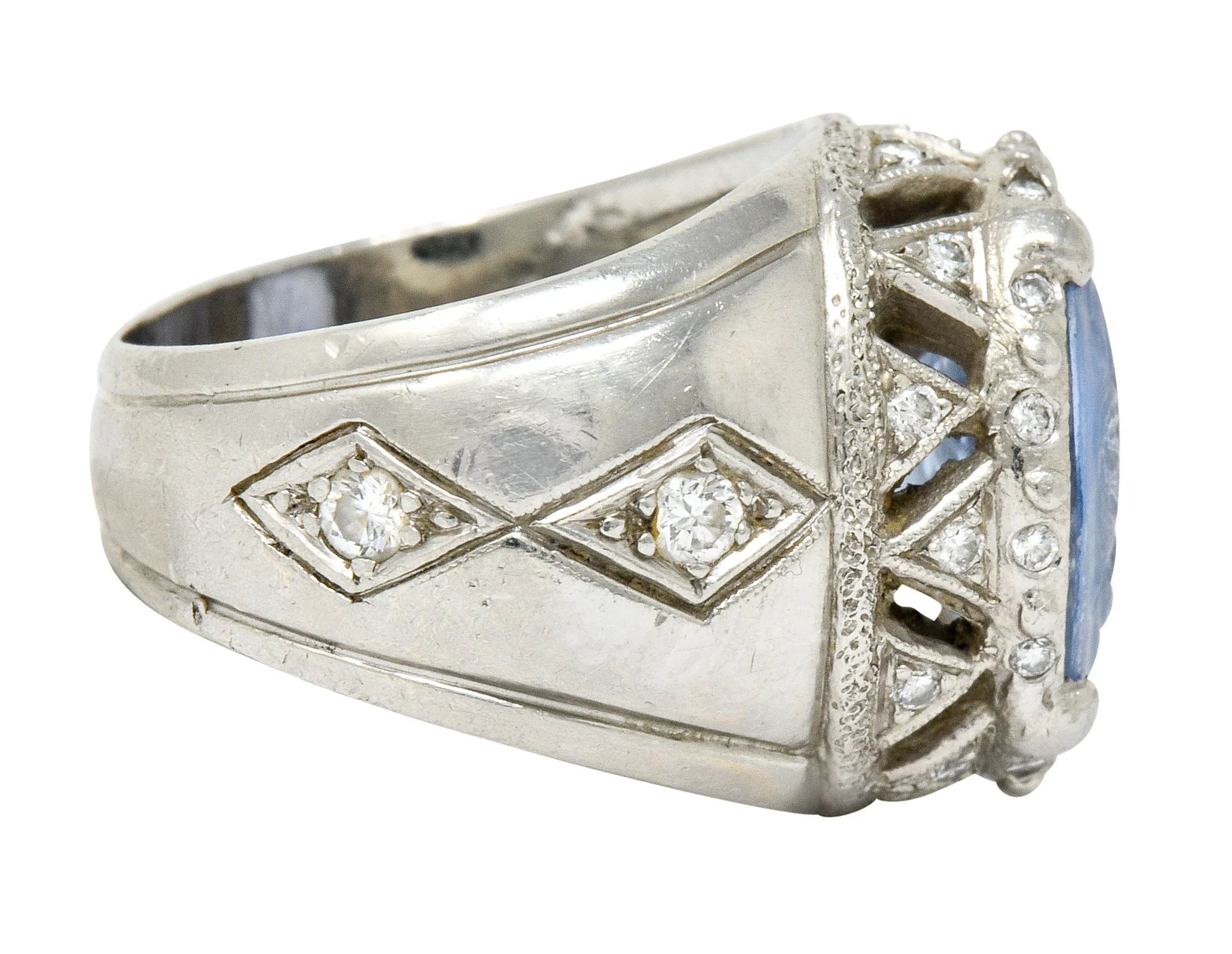 Neoclassical Sapphire Platinum Zeus Ammon Cameo Men's Antique Ring - Image 3