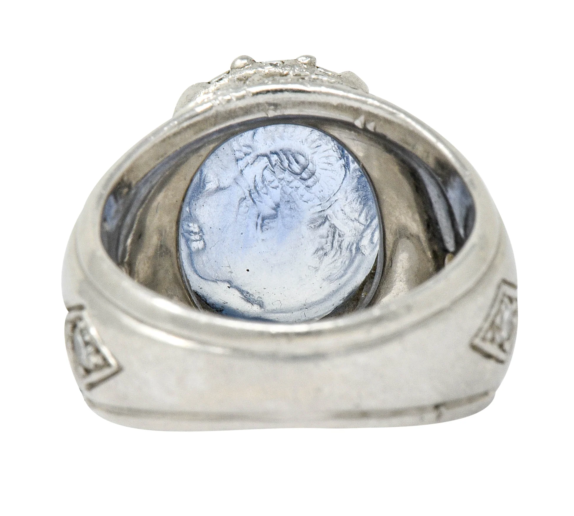 Neoclassical Sapphire Platinum Zeus Ammon Cameo Men's Antique Ring - Image 4
