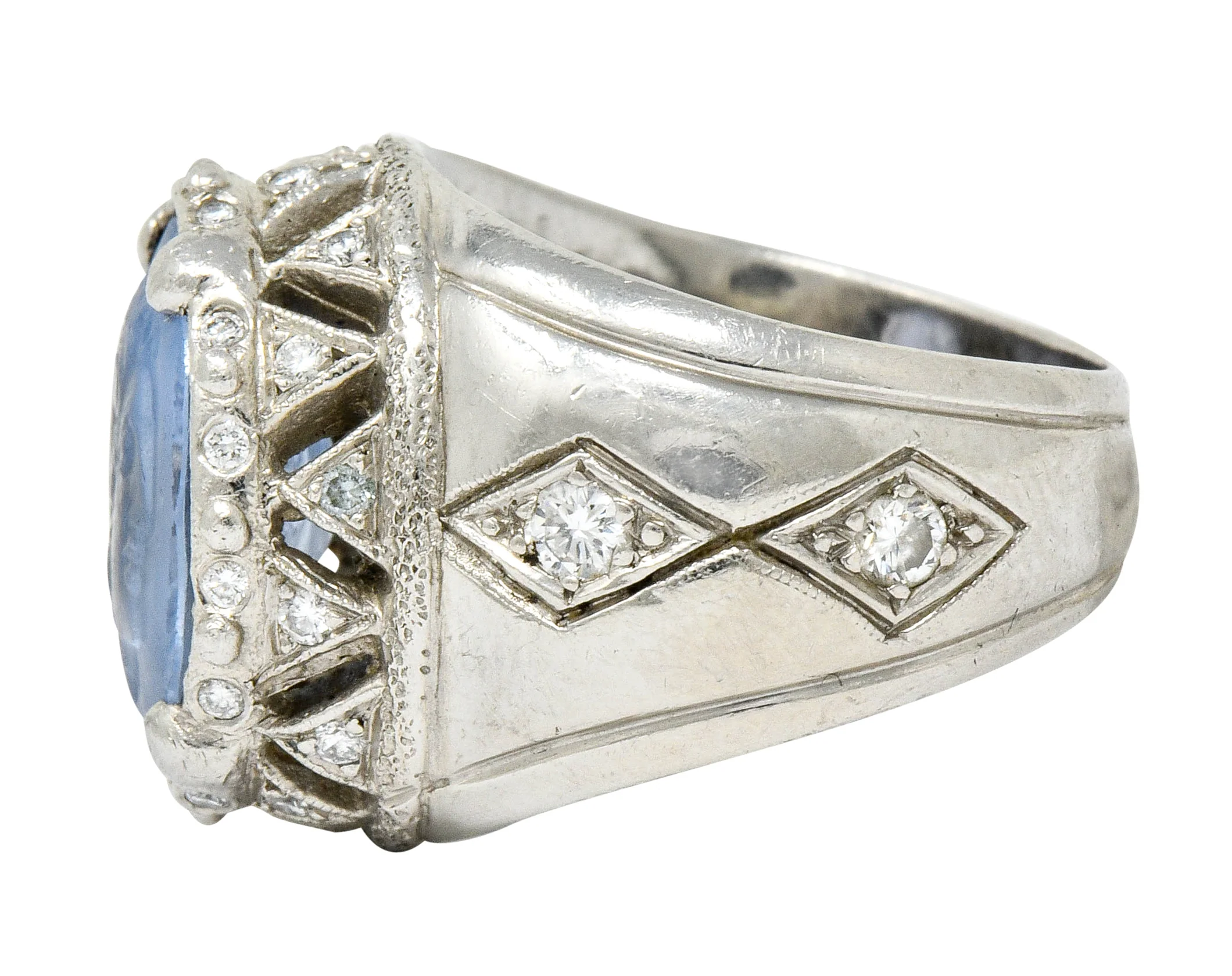 Neoclassical Sapphire Platinum Zeus Ammon Cameo Men's Antique Ring - Image 5