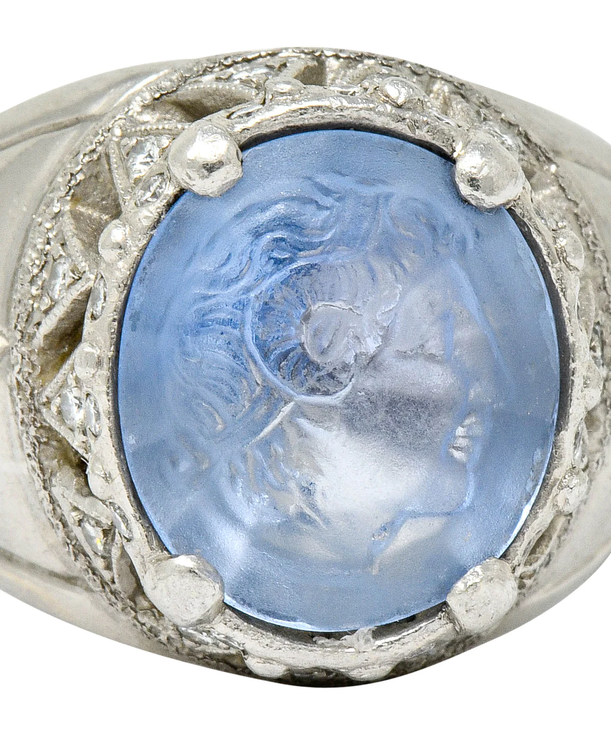 Neoclassical Sapphire Platinum Zeus Ammon Cameo Men's Antique Ring - Image 7