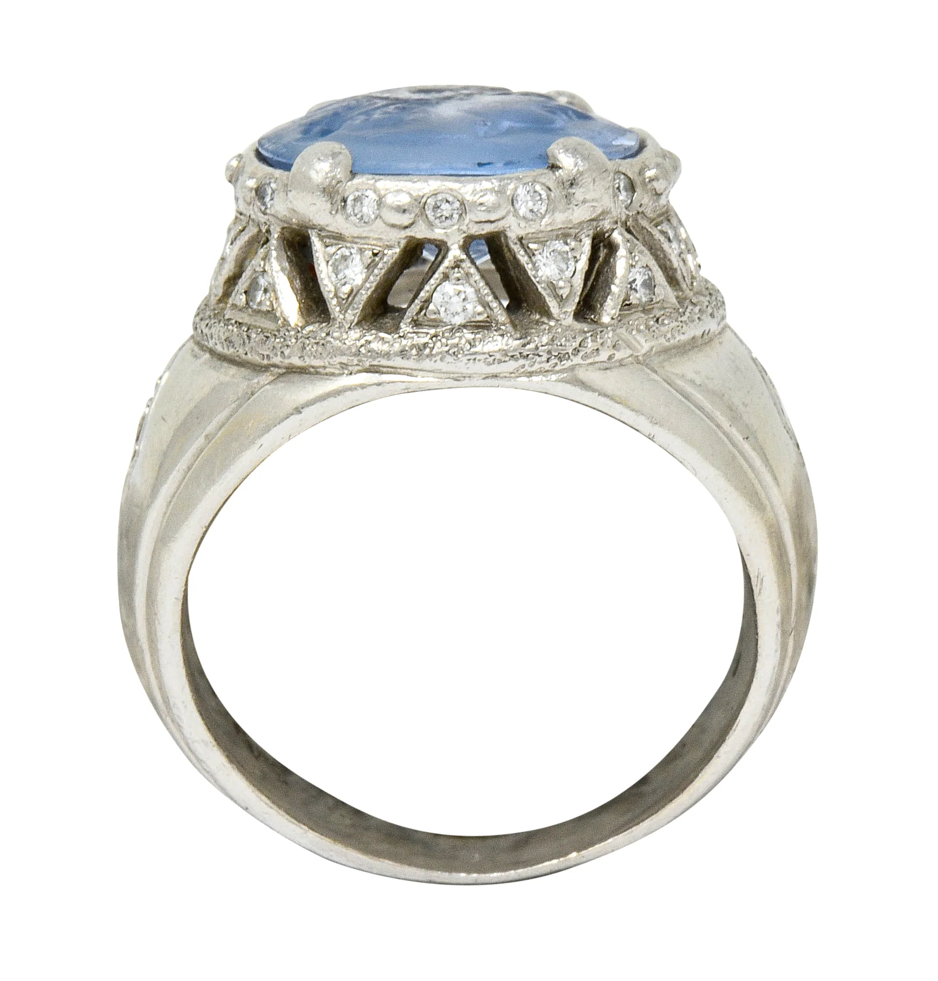 Neoclassical Sapphire Platinum Zeus Ammon Cameo Men's Antique Ring - Image 9
