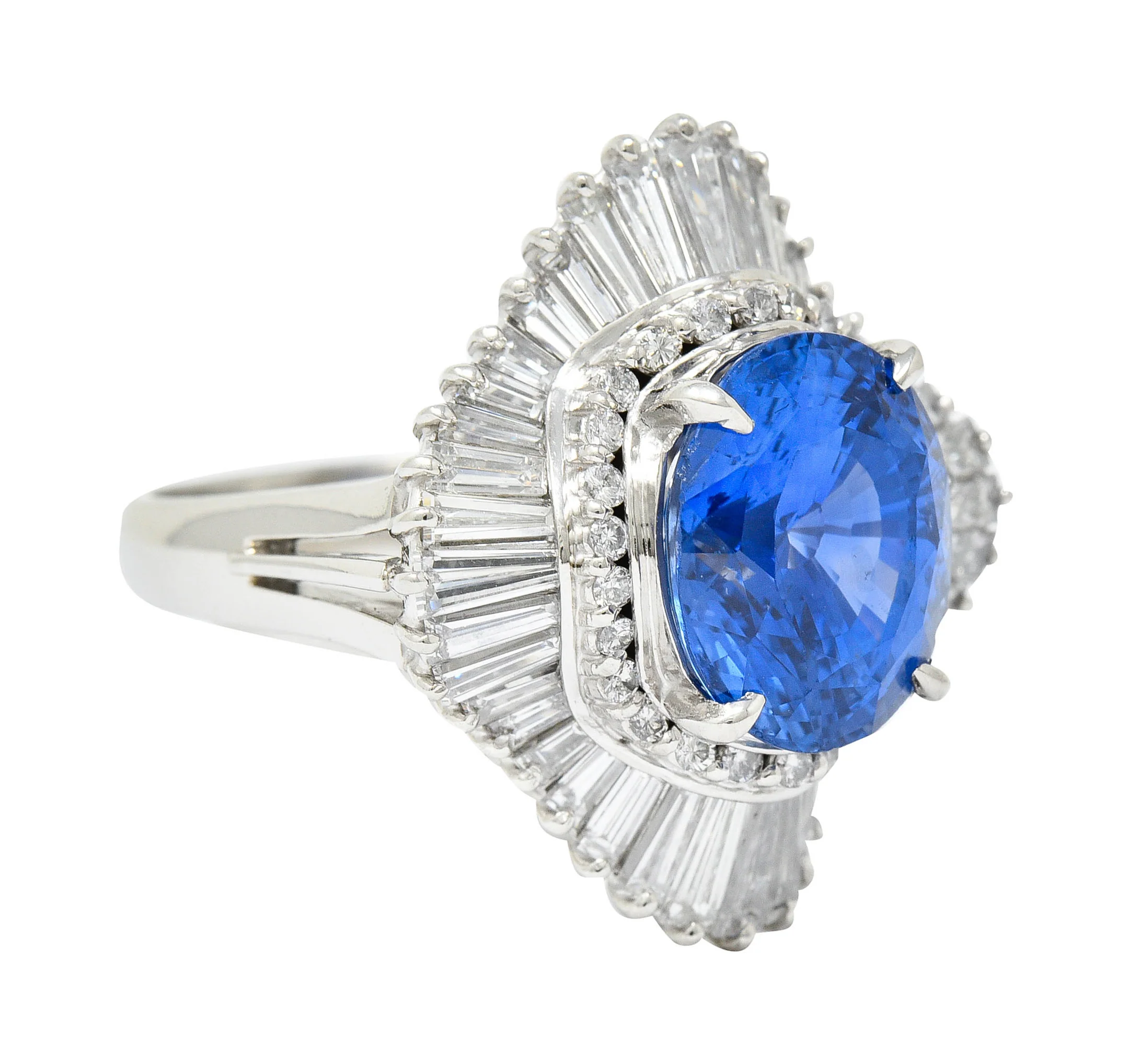 No Heat 9.59 CTW Ceylon Sapphire Diamond Platinum Ballerina Halo Ring AGL - Image 2