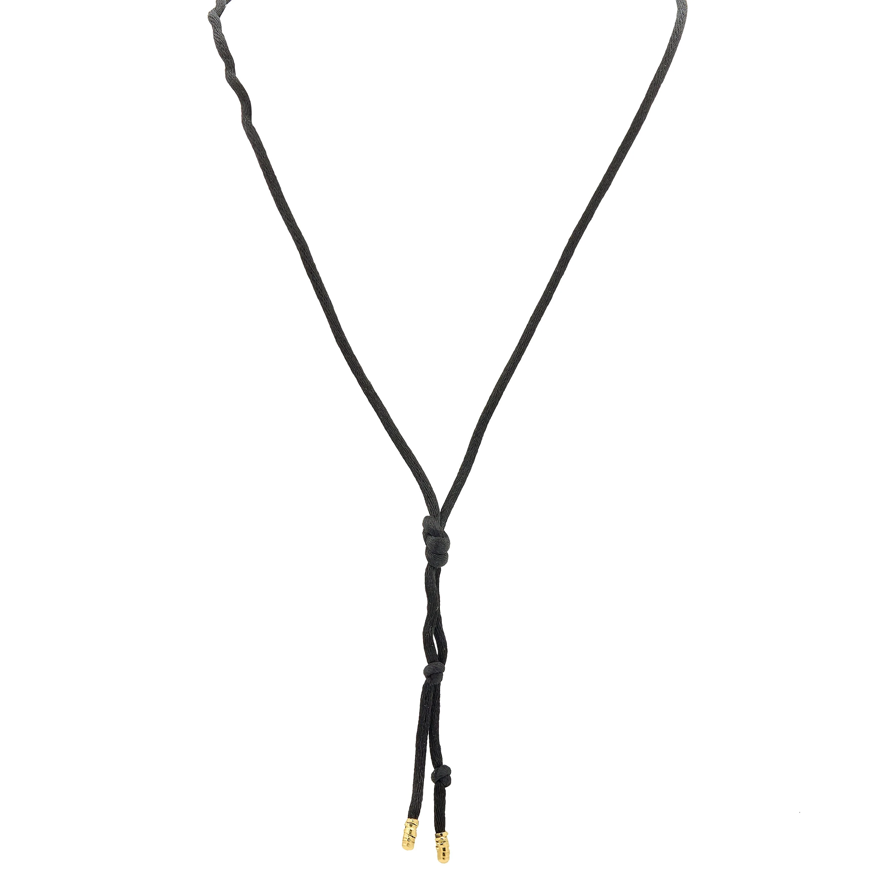 Orlandini 2000's Diamond 18 Karat Two-Tone Gold Hoop Pendant Silk Cord Necklace - Image 5