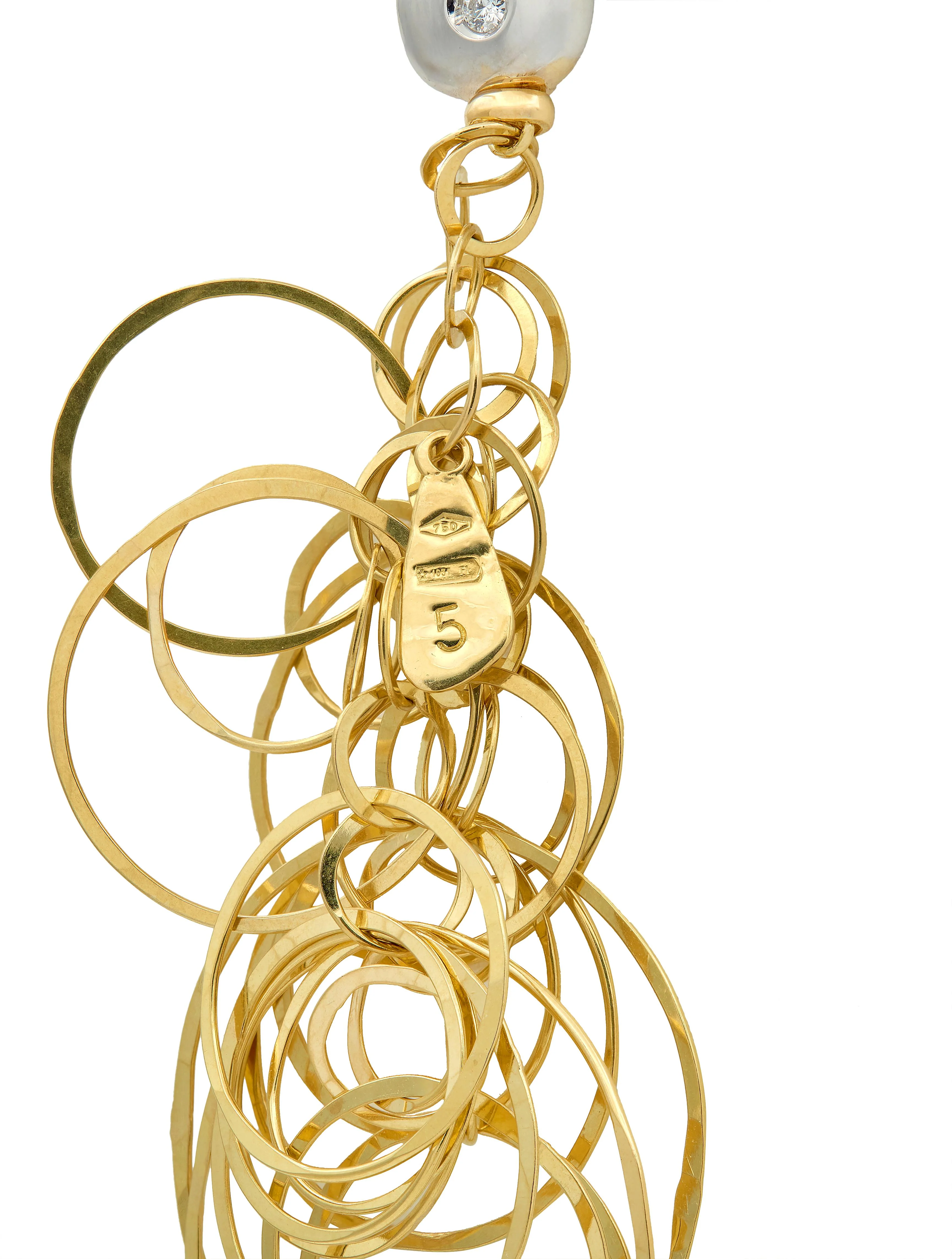 Orlandini 2000's Diamond 18 Karat Two-Tone Gold Hoop Pendant Silk Cord Necklace - Image 8
