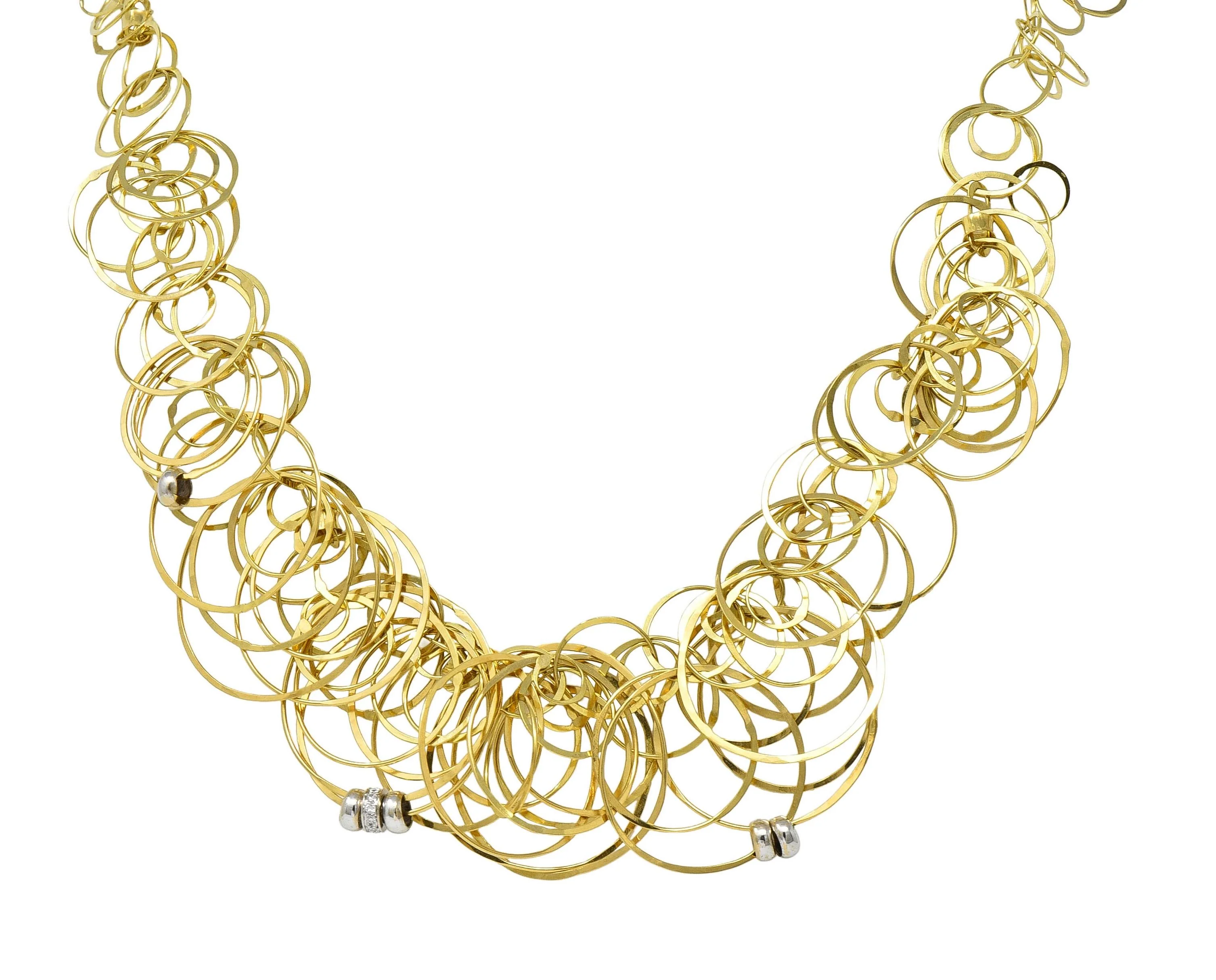 Orlandini Diamond 18 Karat Two-Tone Yellow Gold Sparks Scintille Circle Link Necklace