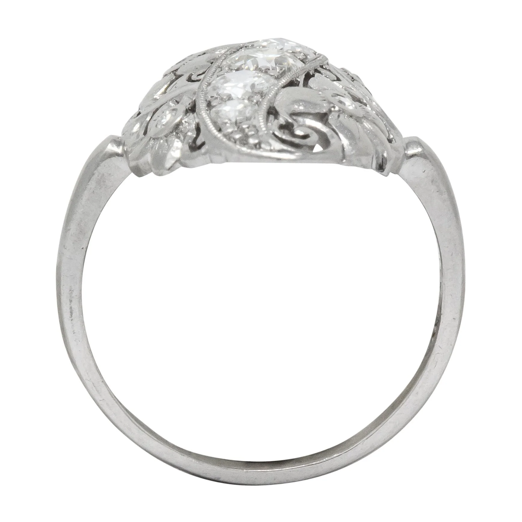 Ornate Edwardian 0.80 CTW Diamond Platinum Floral Dinner Ring Circa 1915 - Image 7