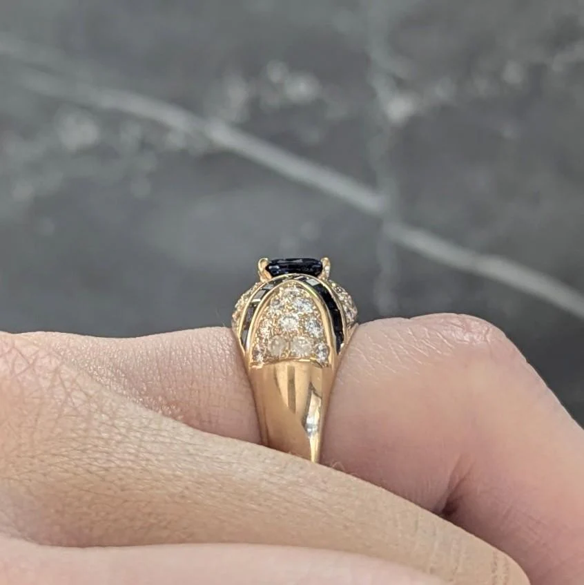 Oscar Heyman 1980's Sapphire Diamond 18 Karat Yellow Gold Vintage Bombé Ring - Image 10