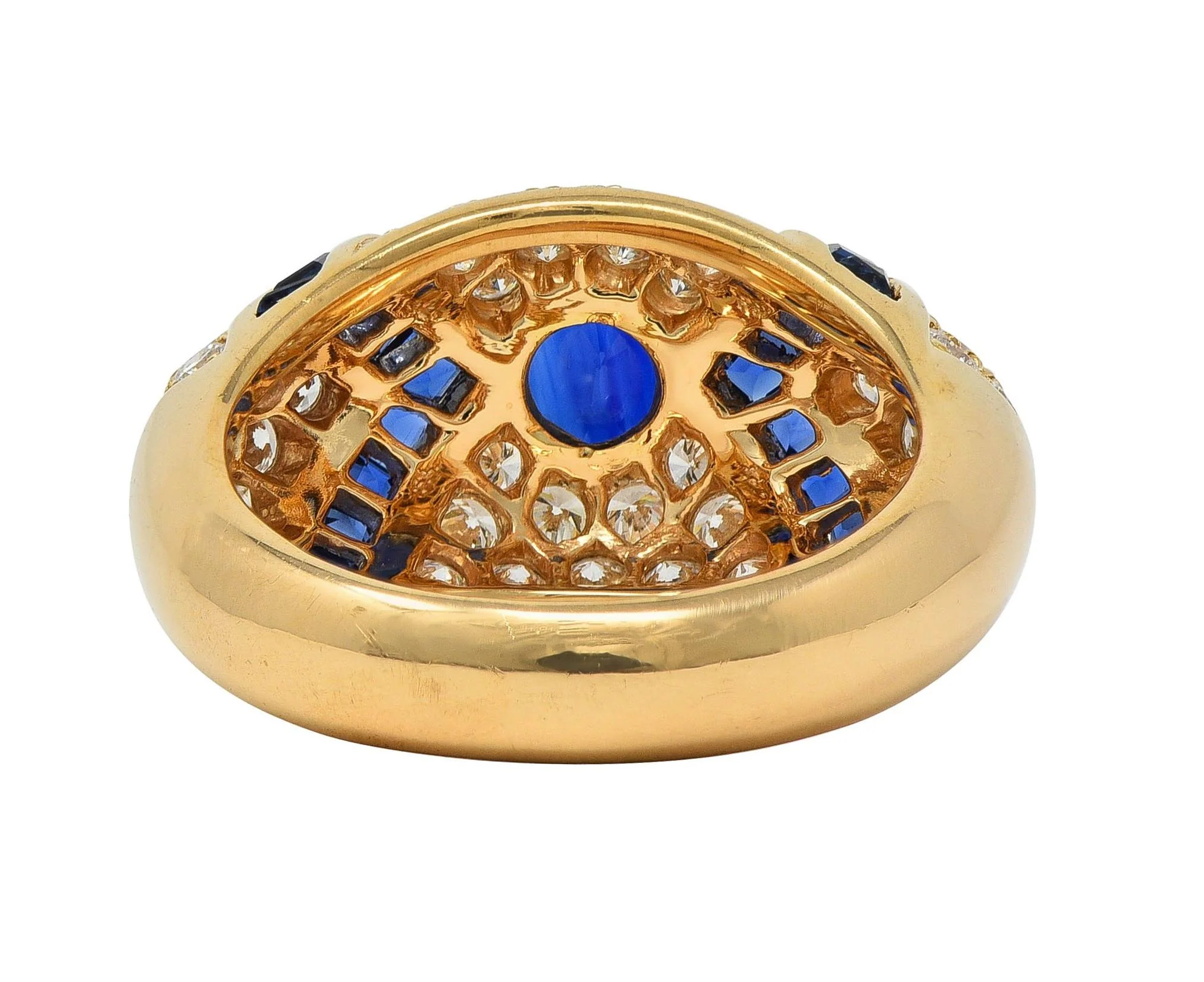 Oscar Heyman 1980's Sapphire Diamond 18 Karat Yellow Gold Vintage Bombé Ring - Image 3