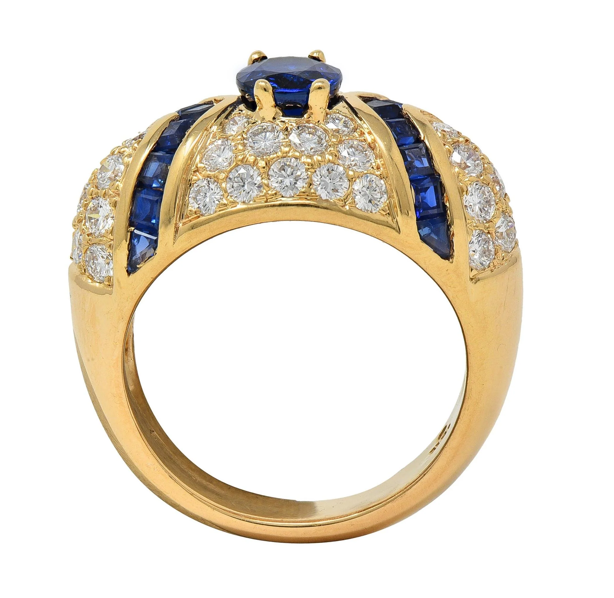 Oscar Heyman 1980's Sapphire Diamond 18 Karat Yellow Gold Vintage Bombé Ring - Image 6