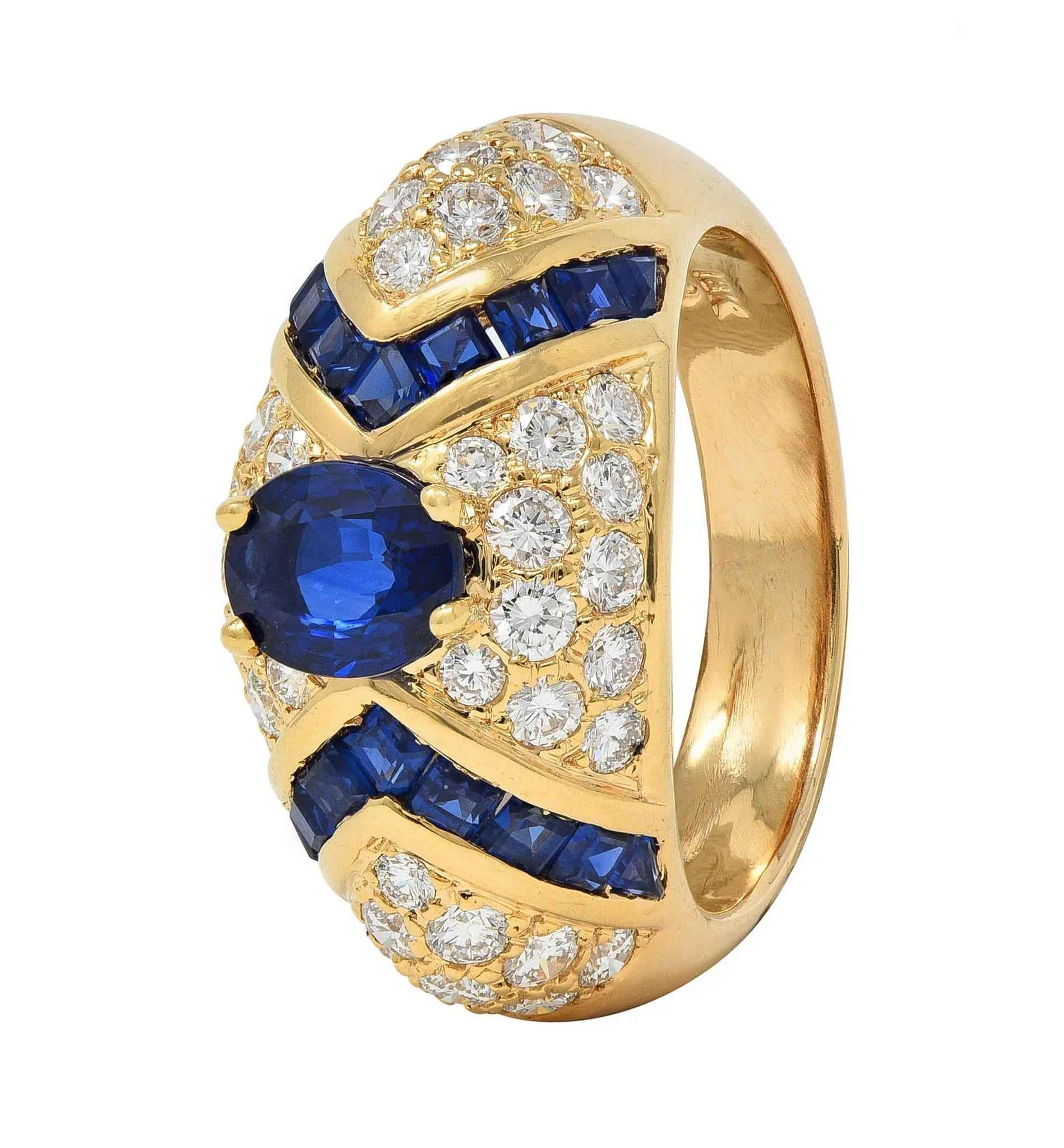 Oscar Heyman 1980's Sapphire Diamond 18 Karat Yellow Gold Vintage Bombé Ring - Image 7