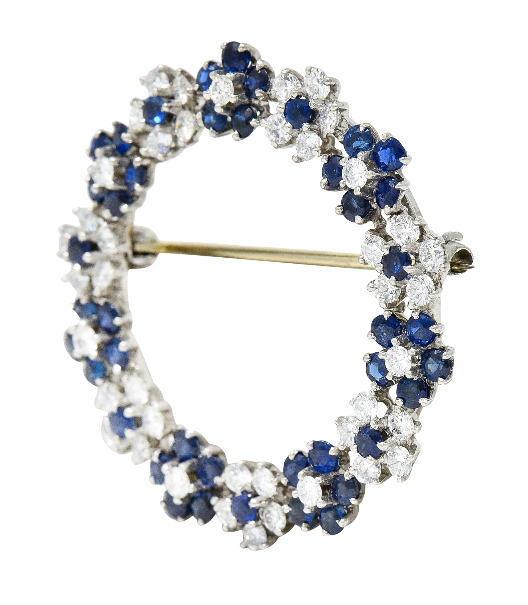 Oscar Heyman 3.05 CTW Sapphire Diamond Platinum Flower Wreath Brooch - Image 2