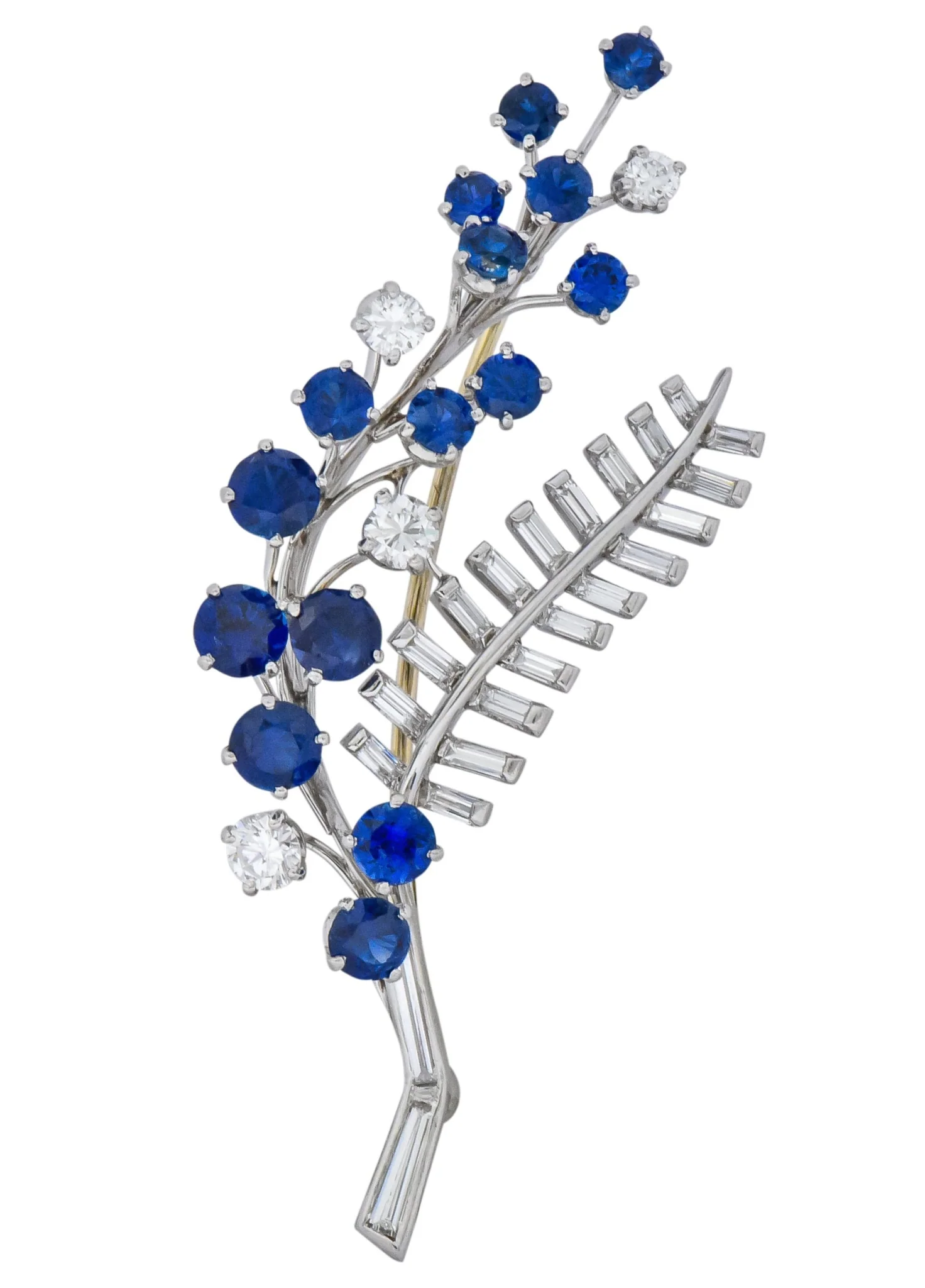 Oscar Heyman 3.40 CTW Sapphire Diamond Platinum Floral Spray Brooch - Image 2