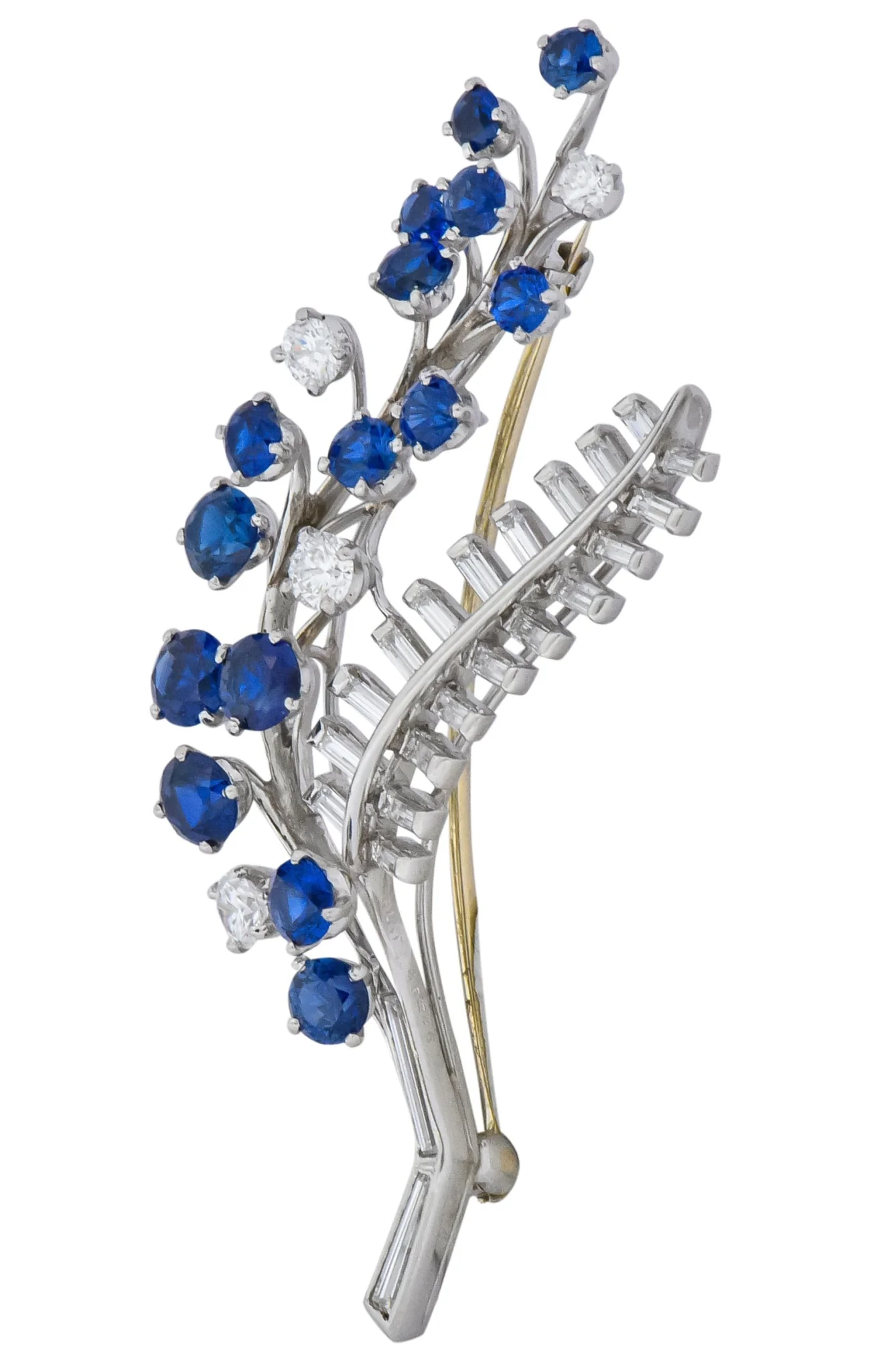 Oscar Heyman 3.40 CTW Sapphire Diamond Platinum Floral Spray Brooch - Image 3