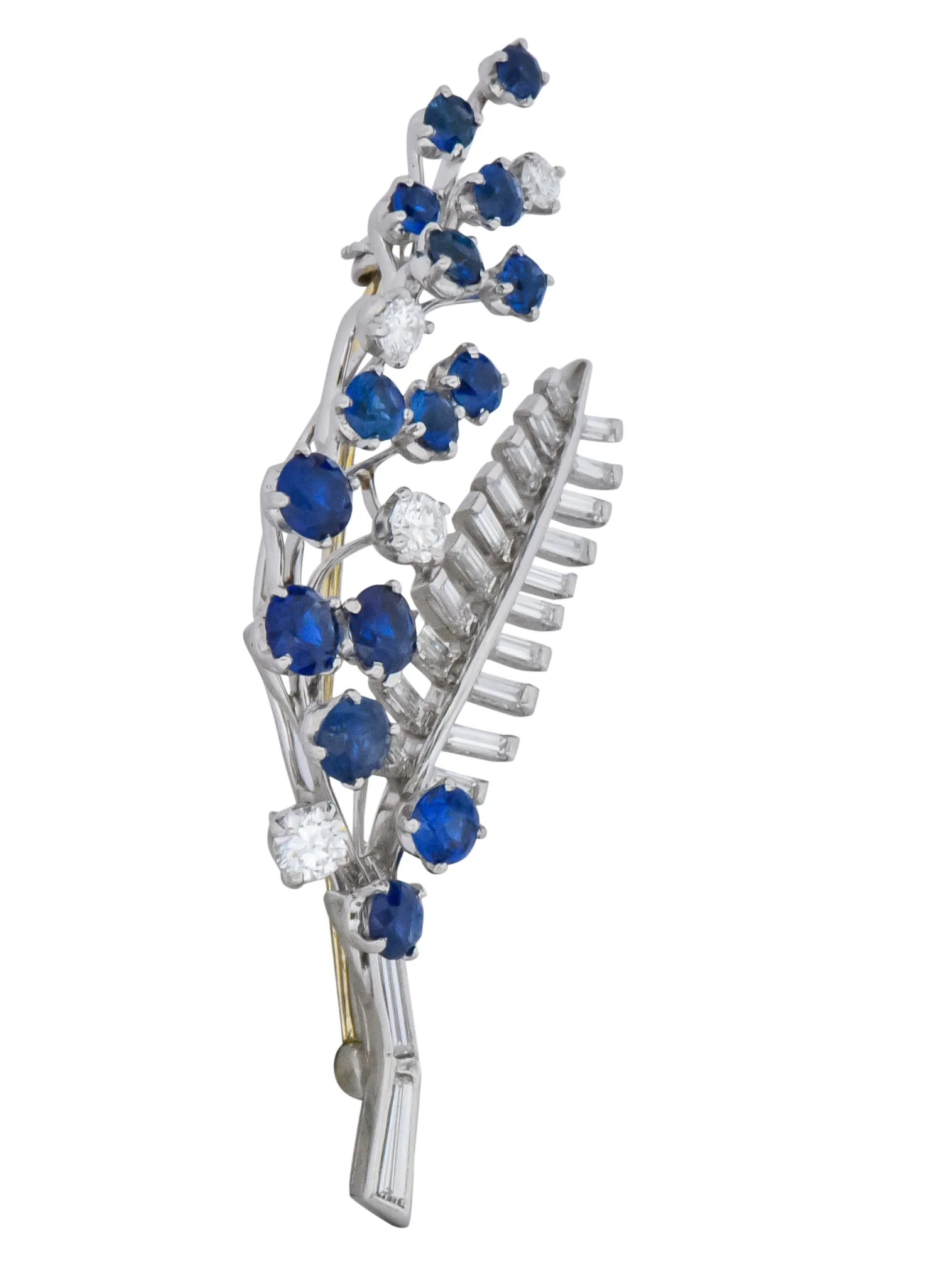 Oscar Heyman 3.40 CTW Sapphire Diamond Platinum Floral Spray Brooch - Image 4