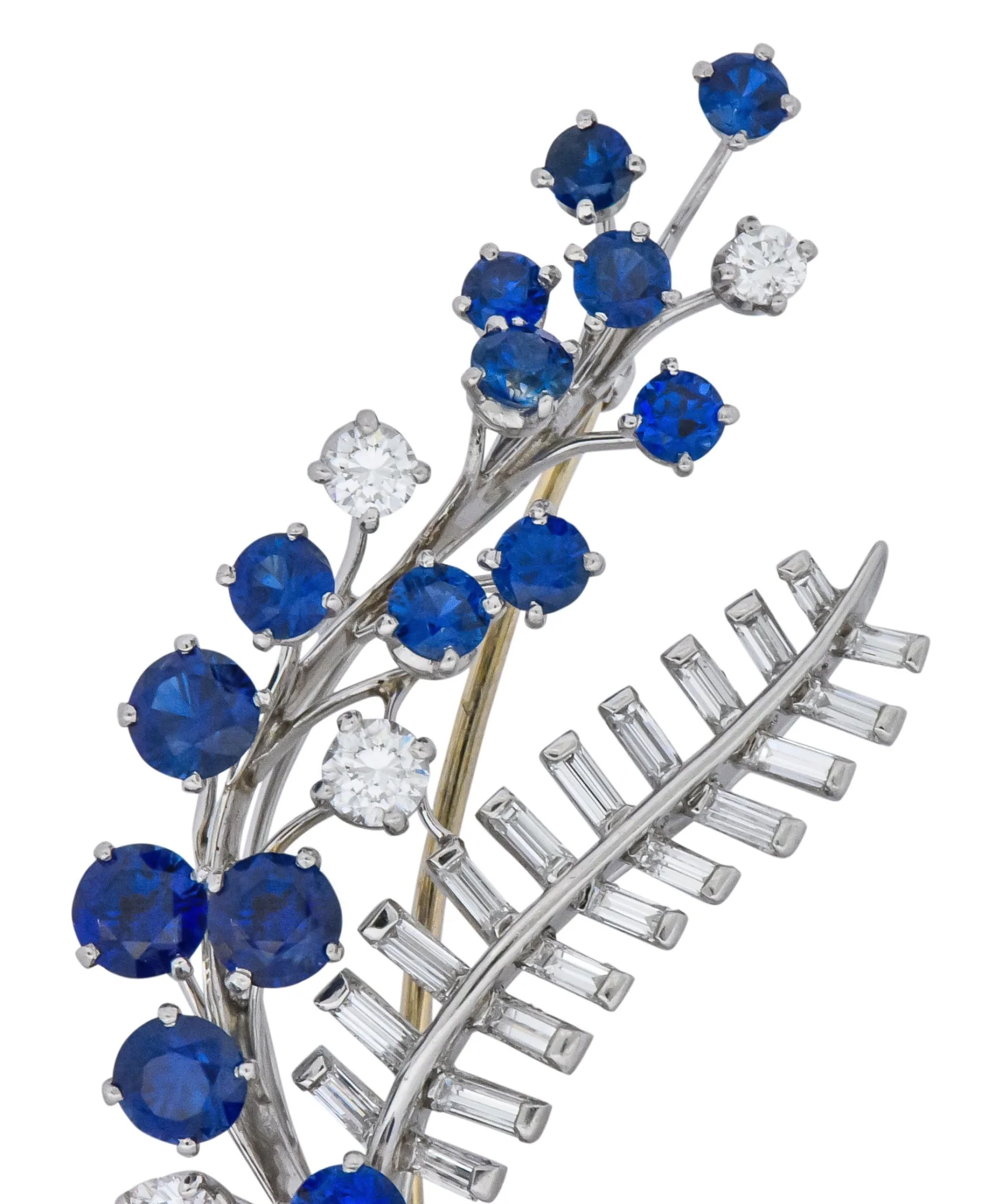 Oscar Heyman 3.40 CTW Sapphire Diamond Platinum Floral Spray Brooch - Image 5