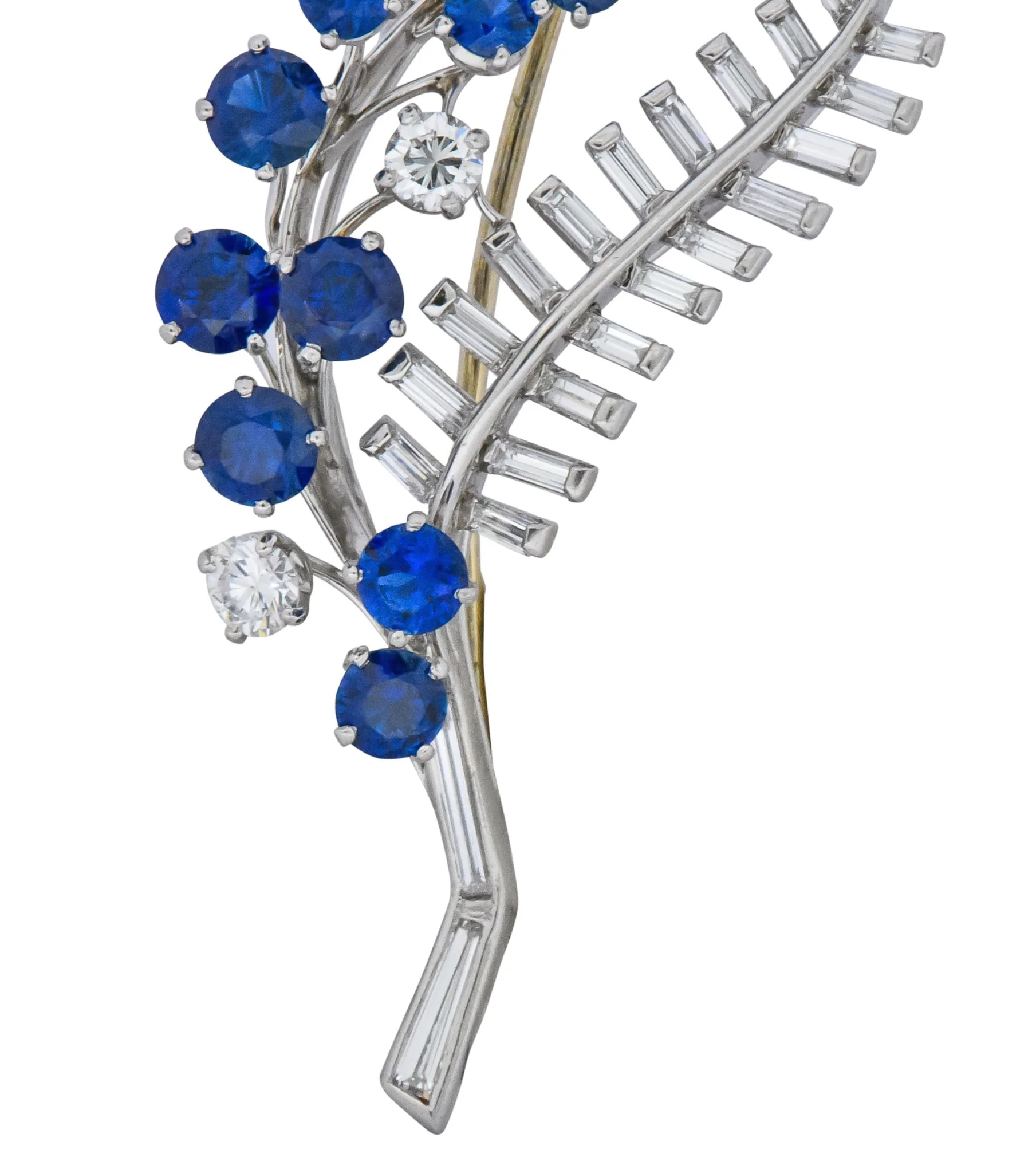Oscar Heyman 3.40 CTW Sapphire Diamond Platinum Floral Spray Brooch - Image 6