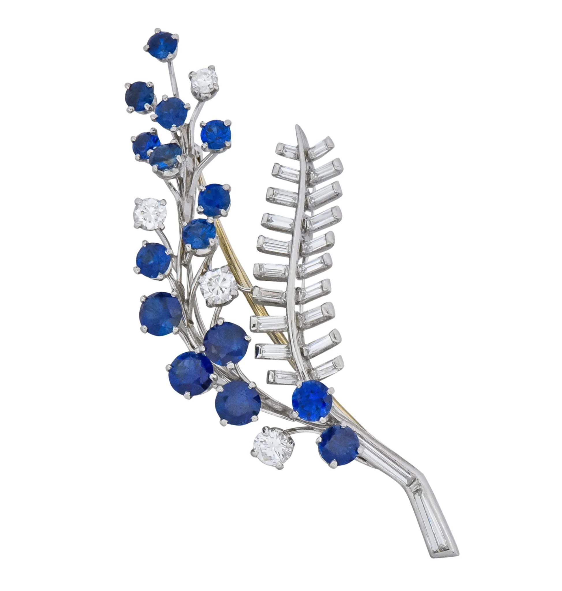 Oscar Heyman 3.40 CTW Sapphire Diamond Platinum Floral Spray Brooch - Image 8