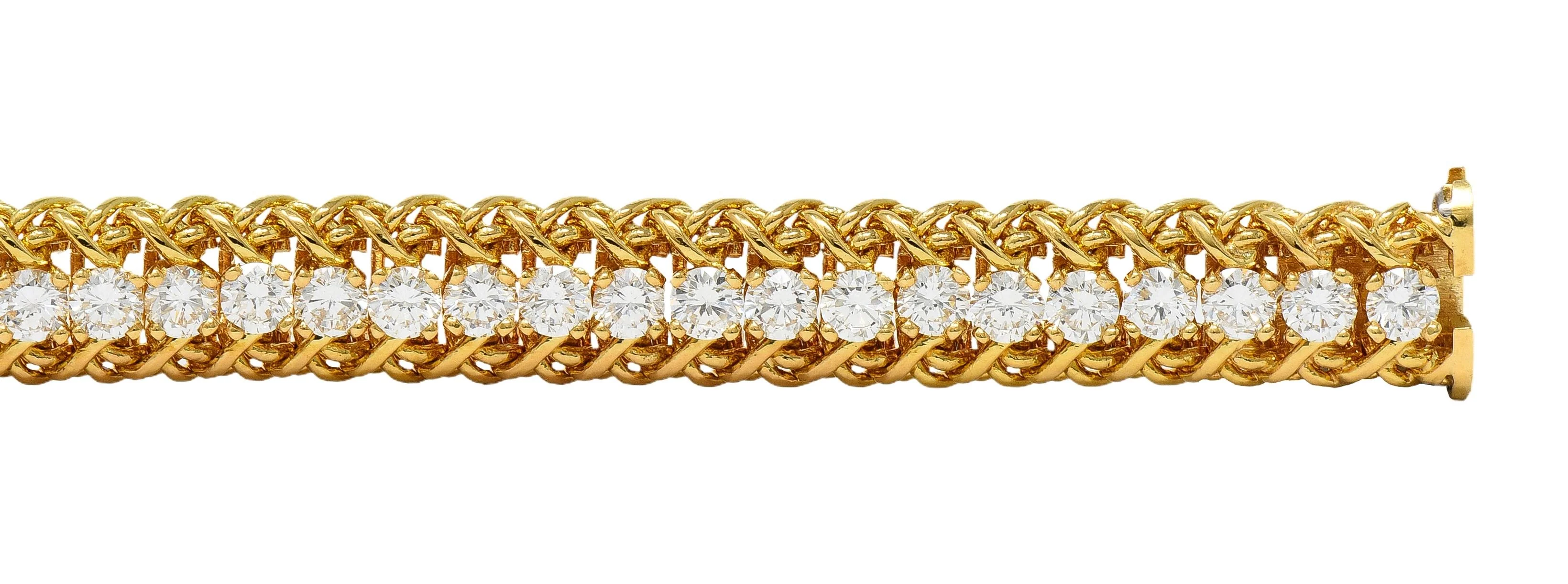 Oscar Heyman 5.80 CTW Diamond 18 Karat Yellow Gold Vintage Woven Line Bracelet - Image 6